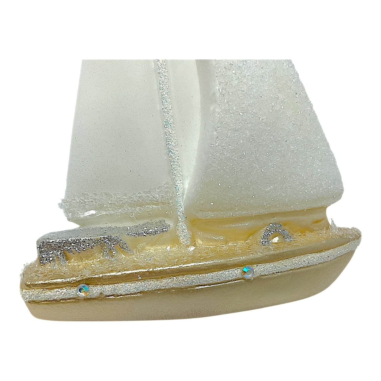 Pinnacle Peak Trading White and Gold Sailboat Polish Glass Christmas Tree Ornament