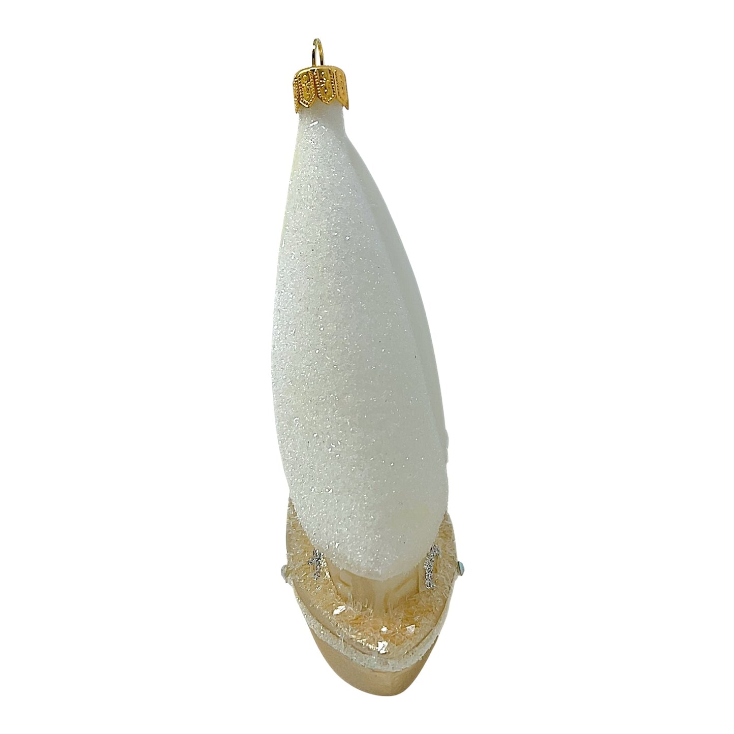Pinnacle Peak Trading White and Gold Sailboat Polish Glass Christmas Tree Ornament