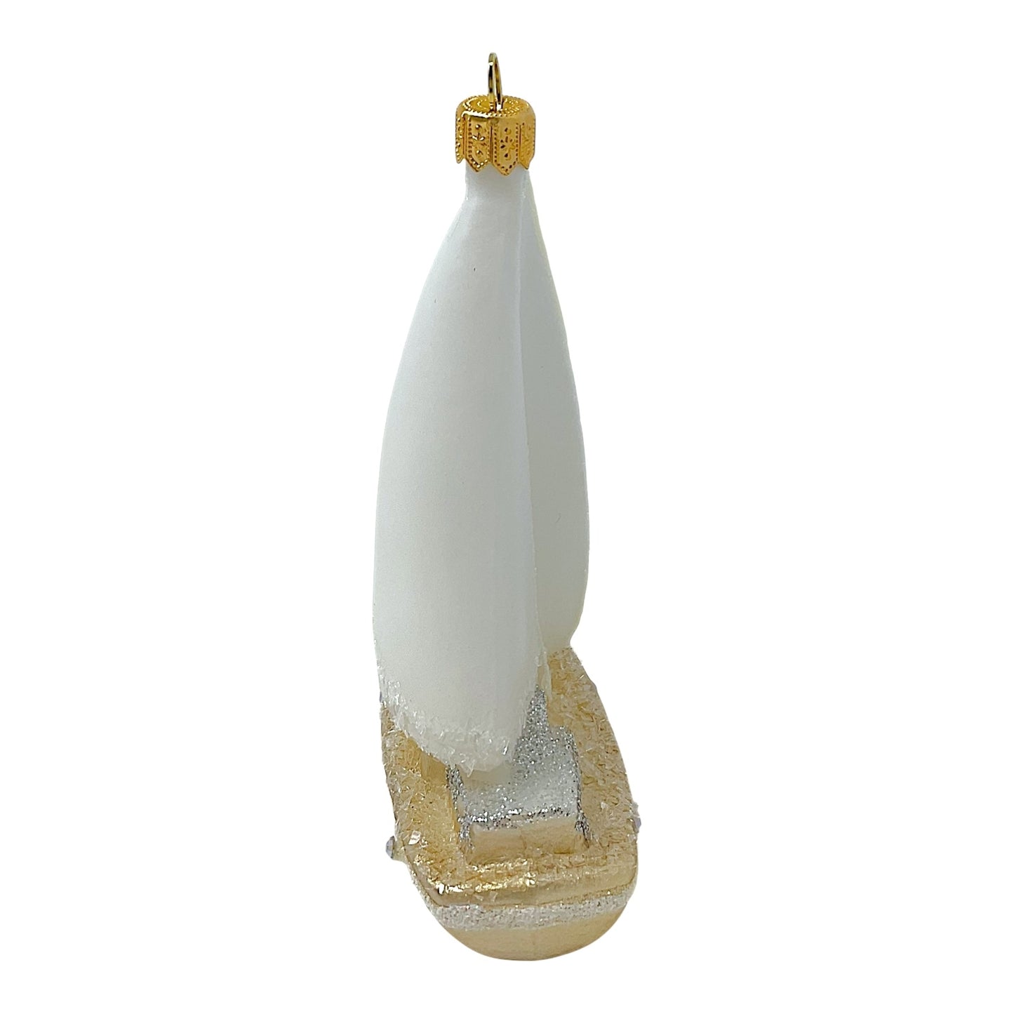Pinnacle Peak Trading White and Gold Sailboat Polish Glass Christmas Tree Ornament