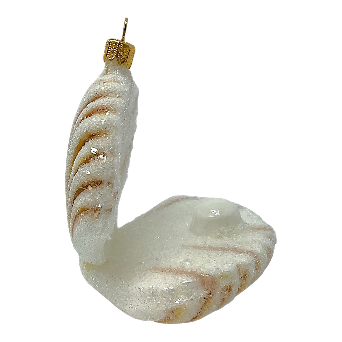 Pinnacle Peak Trading White and Brown Clam with Pearl Ornament Polish Glass Christmas Tree Ornament