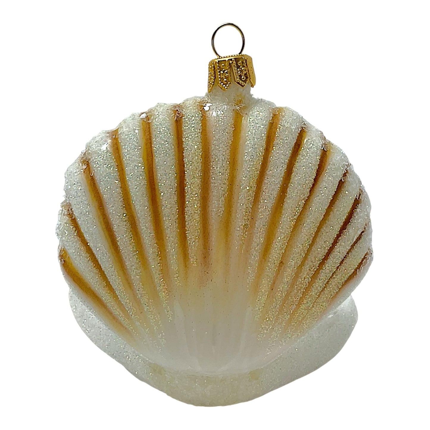 Pinnacle Peak Trading White and Brown Clam with Pearl Ornament Polish Glass Christmas Tree Ornament