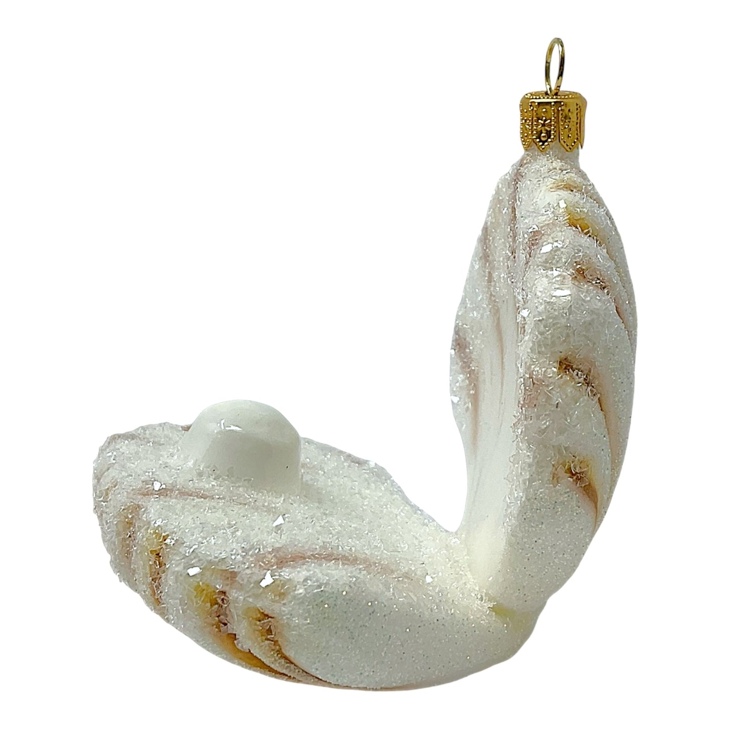 Pinnacle Peak Trading White and Brown Clam with Pearl Ornament Polish Glass Christmas Tree Ornament