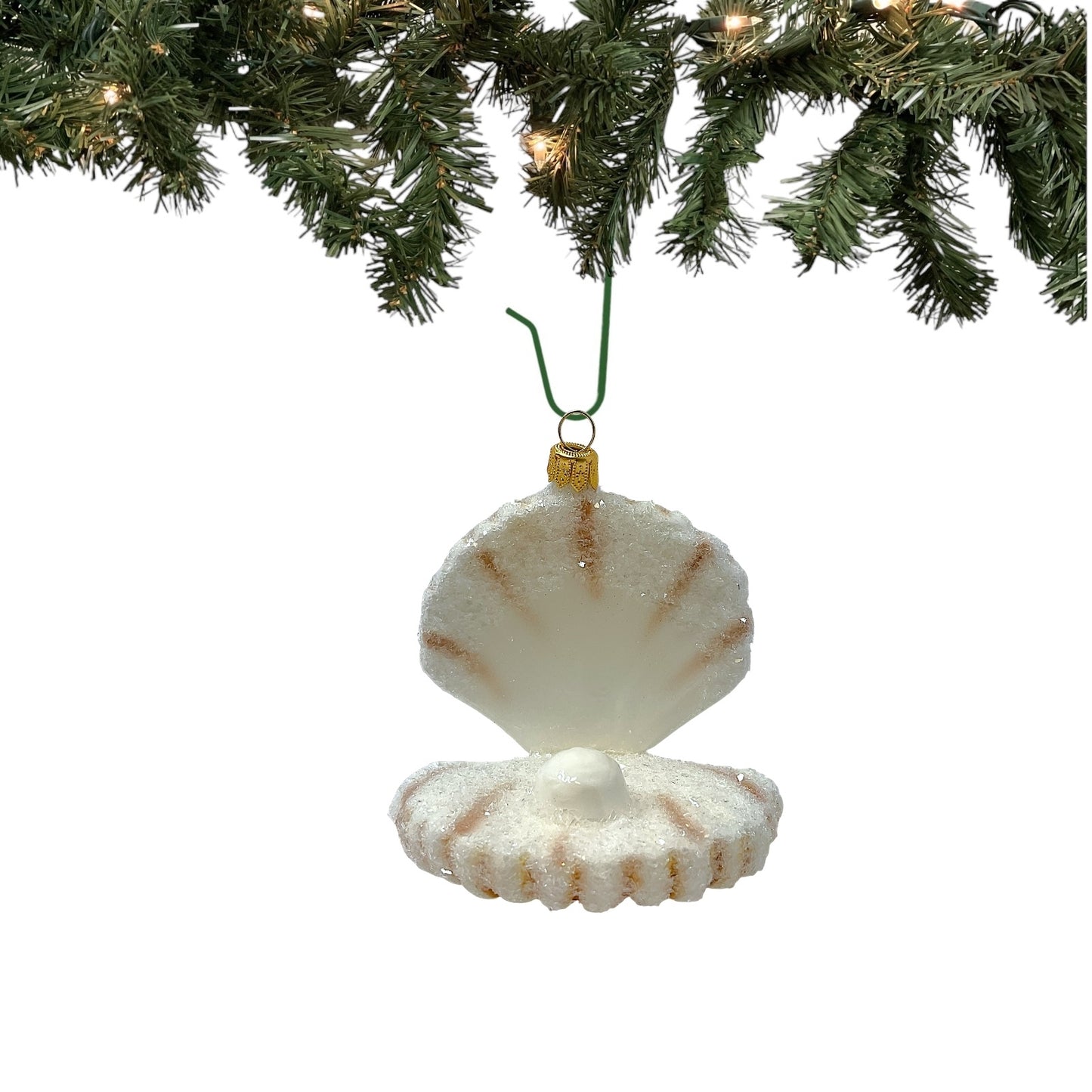 Pinnacle Peak Trading White and Brown Clam with Pearl Ornament Polish Glass Christmas Tree Ornament