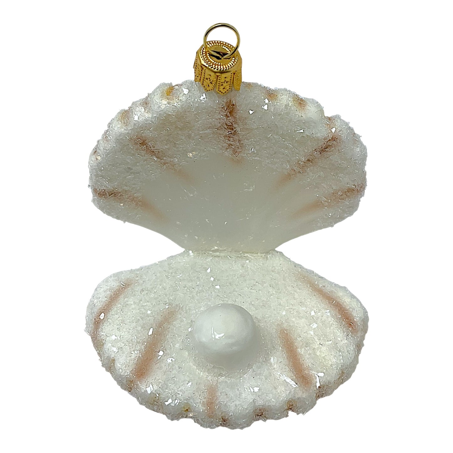 Pinnacle Peak Trading White and Brown Clam with Pearl Ornament Polish Glass Christmas Tree Ornament