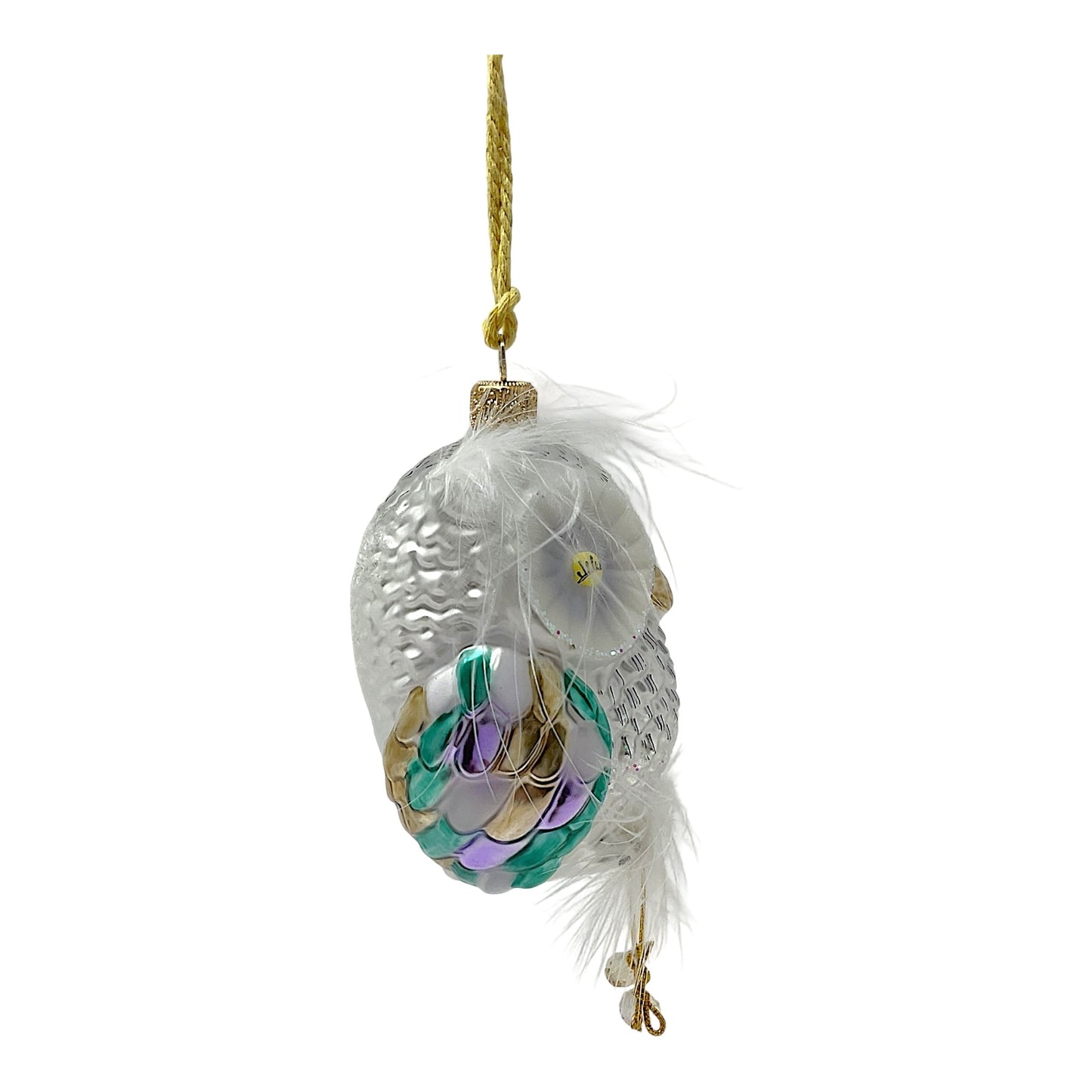 Pinnacle Peak Trading White Feather Owl with Dangle Feet Polish Glass Christmas Tree Ornament