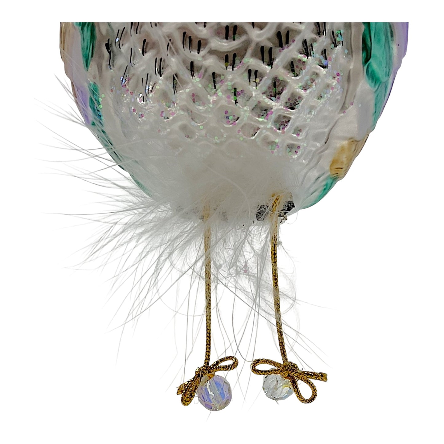 Pinnacle Peak Trading White Feather Owl with Dangle Feet Polish Glass Christmas Tree Ornament