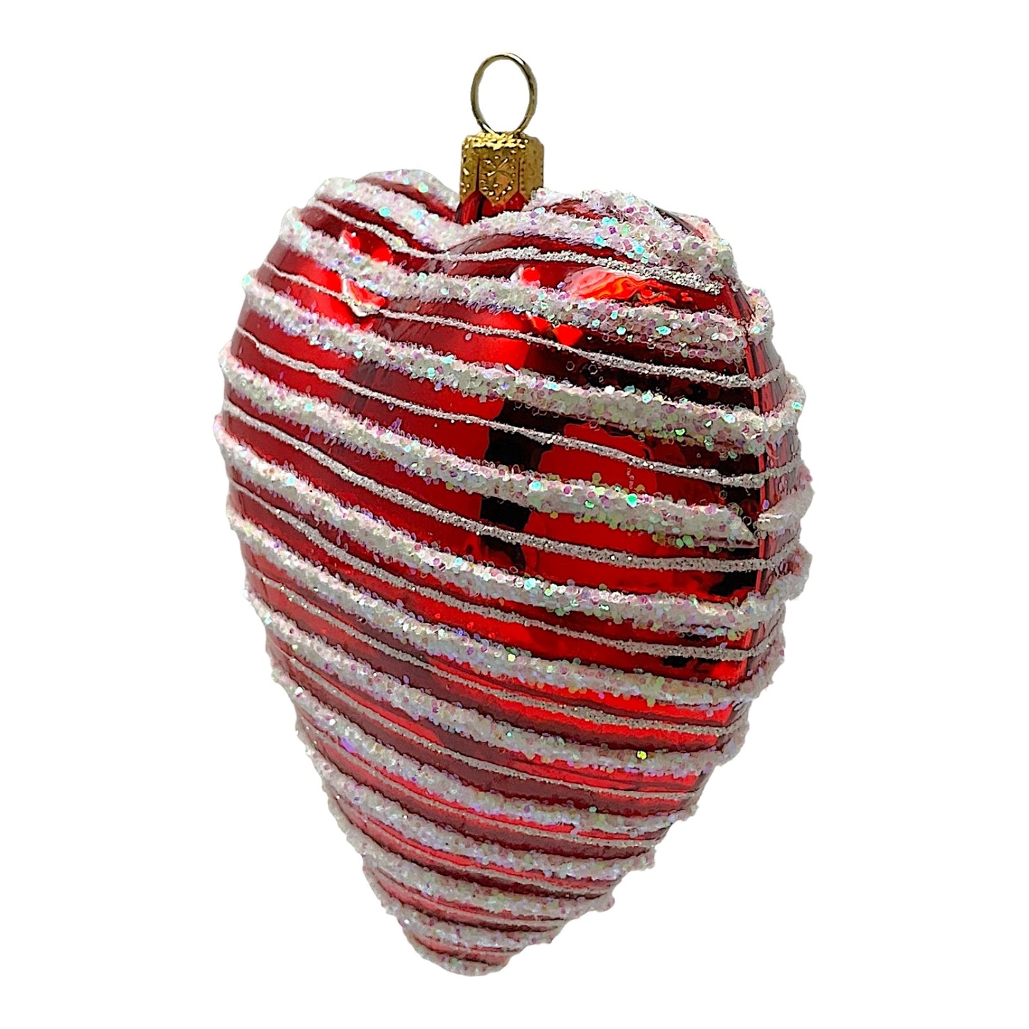 Pinnacle Peak Trading Red Heart with White Stripes Polish Glass Christmas Tree Ornament