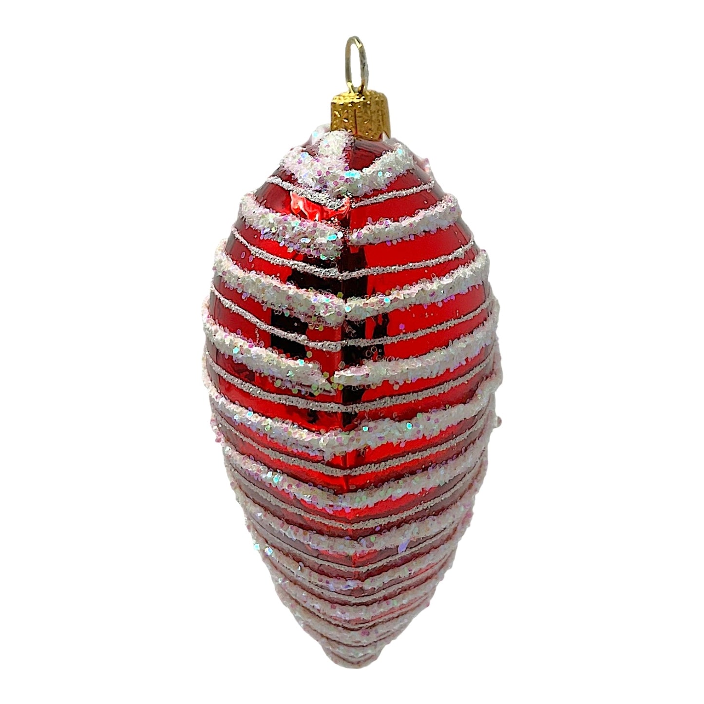 Pinnacle Peak Trading Red Heart with White Stripes Polish Glass Christmas Tree Ornament