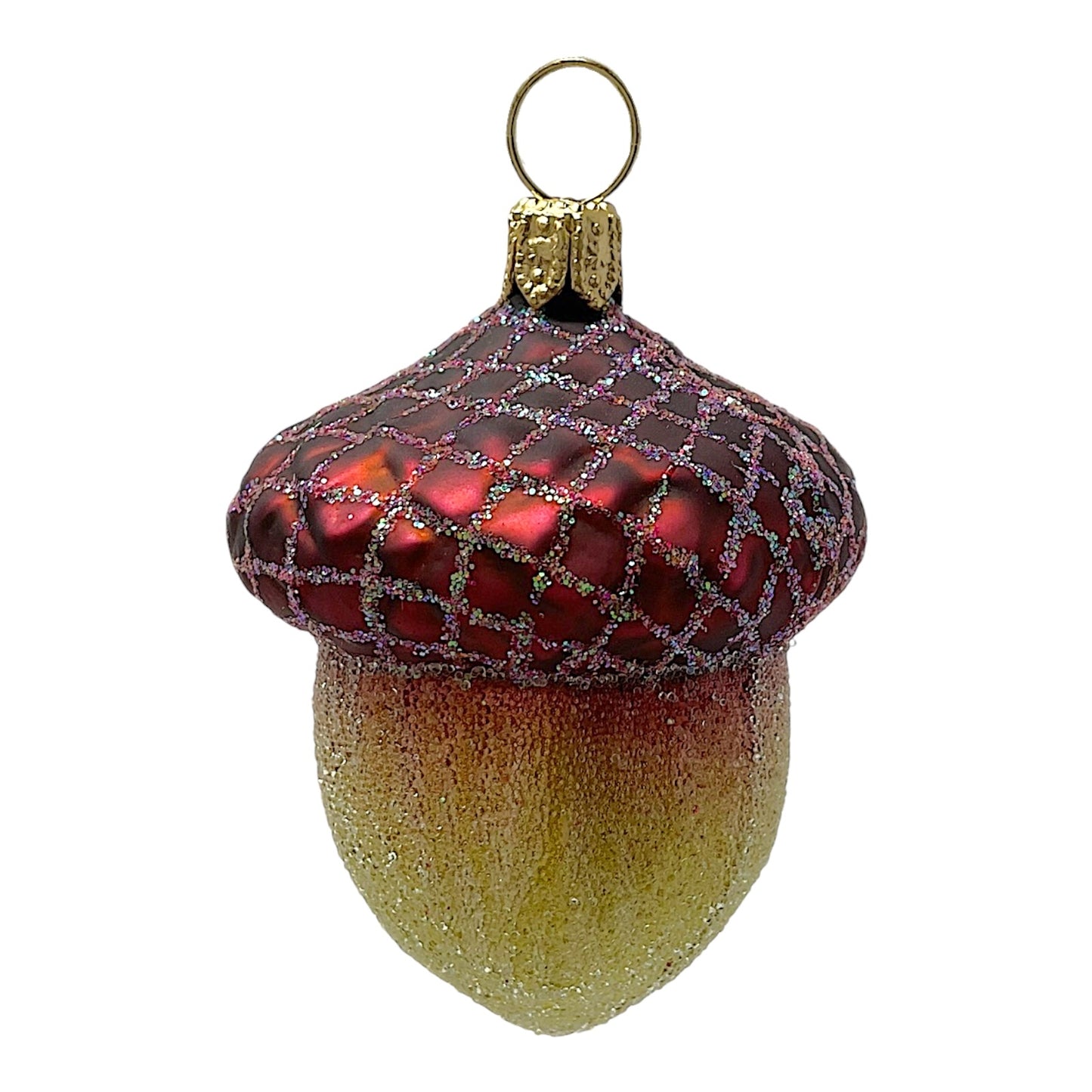 Pinnacle Peak Trading Glittery Acorn Polish Glass Christmas Tree Ornament Set of 2