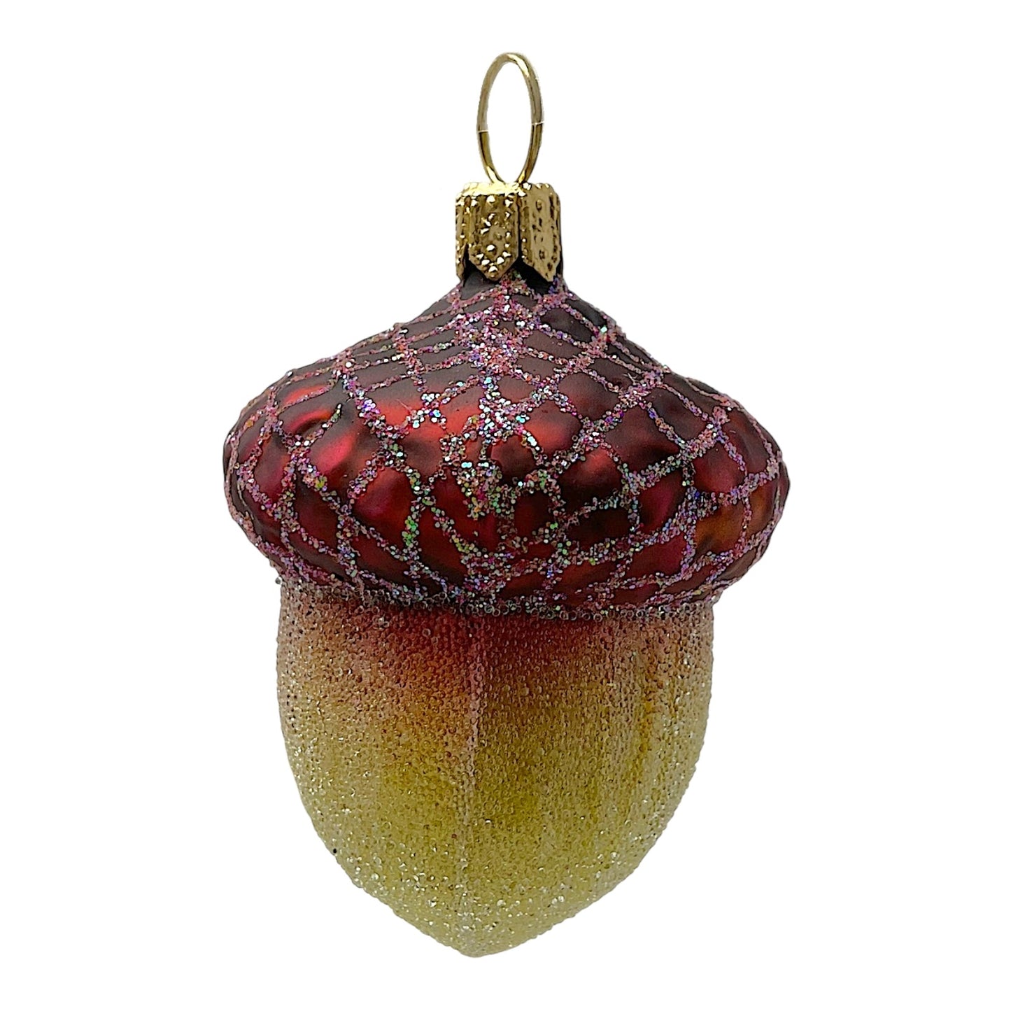 Pinnacle Peak Trading Glittery Acorn Polish Glass Christmas Tree Ornament Set of 2