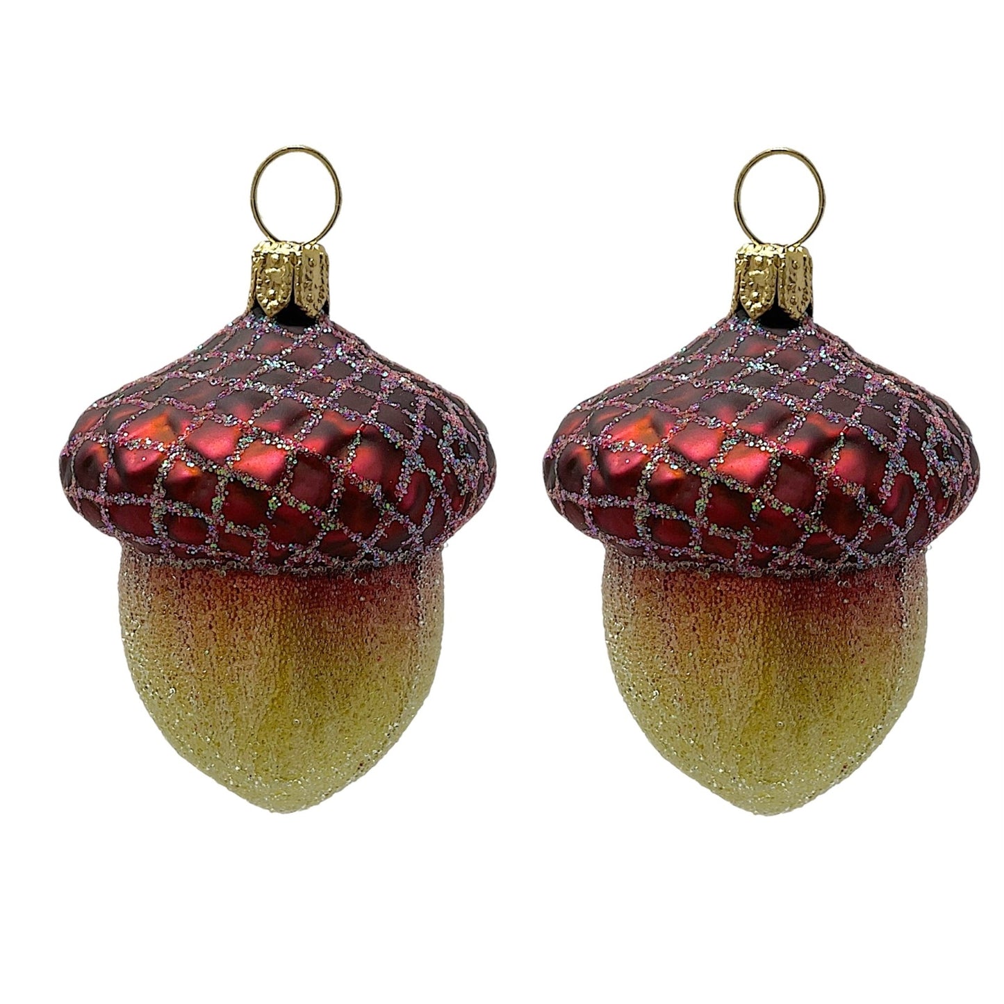 Pinnacle Peak Trading Glittery Acorn Polish Glass Christmas Tree Ornament Set of 2