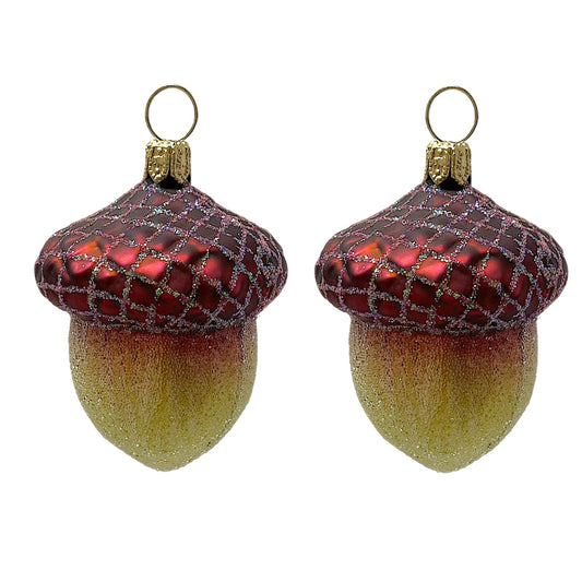 Pinnacle Peak Trading Glittery Acorn Polish Glass Christmas Tree Ornament Set of 2