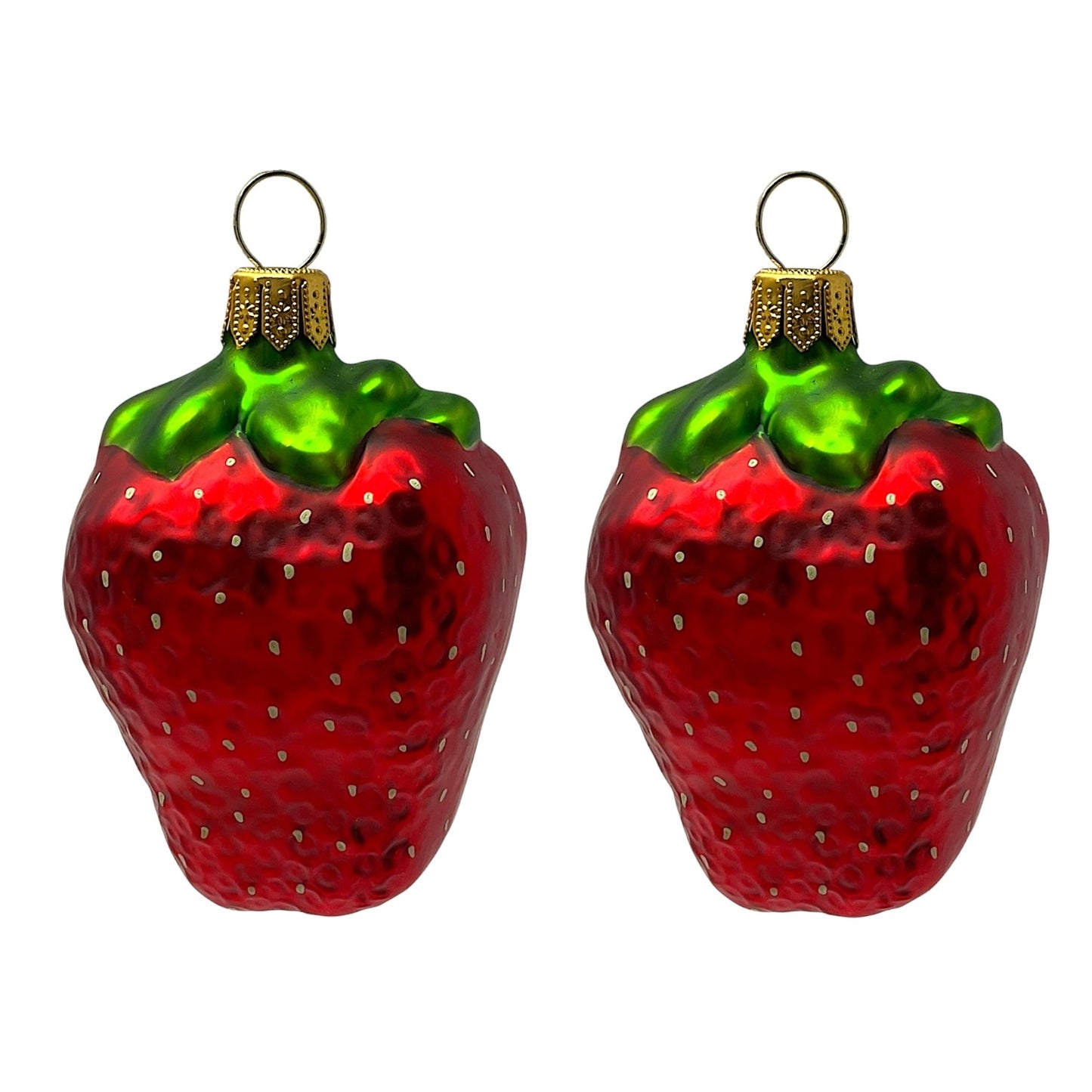 Pinnacle Peak Trading Strawberry Polish Glass Christmas Tree Ornaments Set of 2