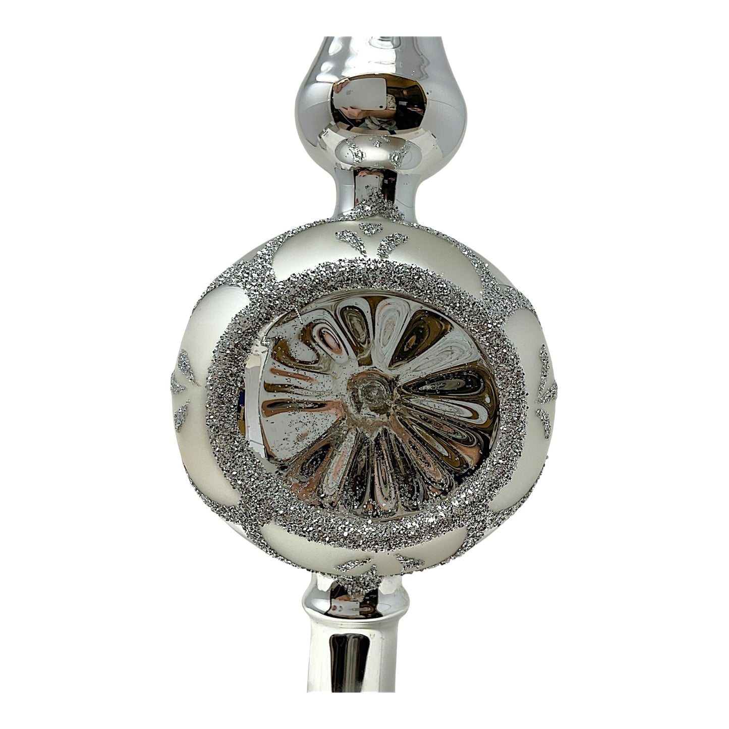 Pinnacle Peak Trading Silver Reflector German Glass Christmas Tree Topper 10.5 inch