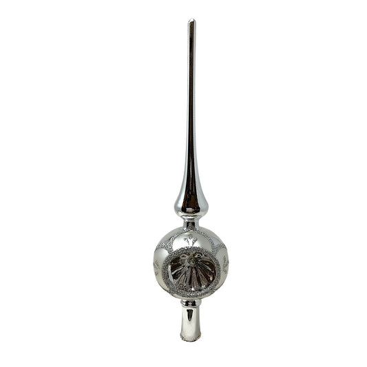 Pinnacle Peak Trading Silver Reflector German Glass Christmas Tree Topper 10.5 inch