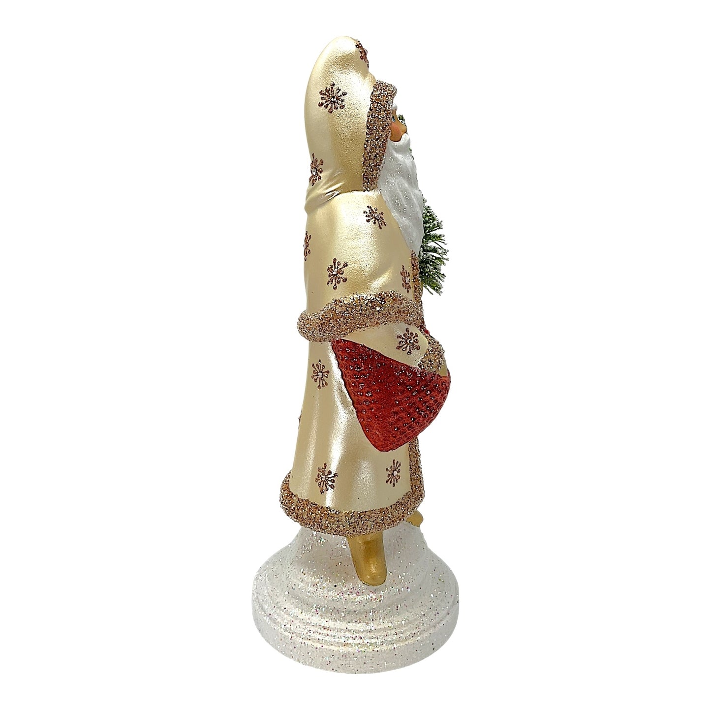 Pinnacle Peak Trading Ino Schaller Champagne Coat Santa with Bag of Toys and Tree German Paper Mache