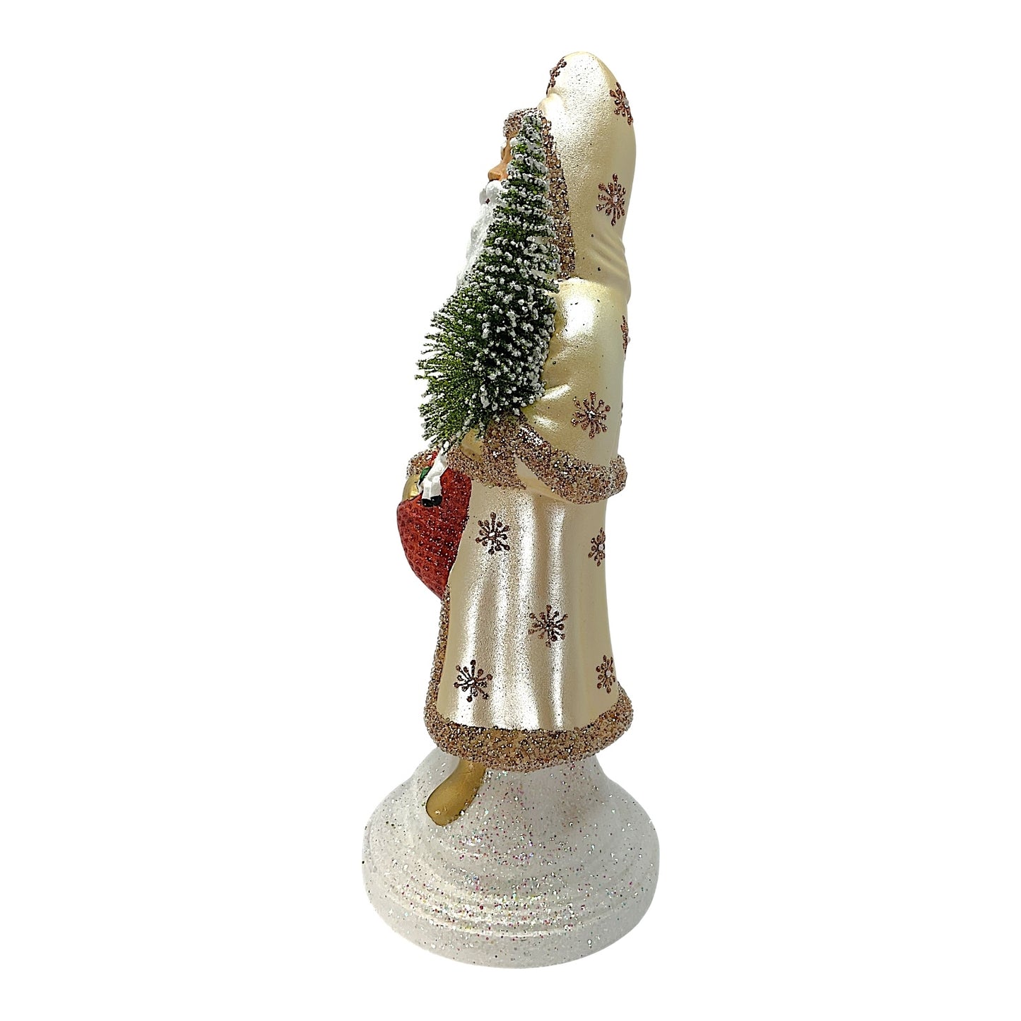 Pinnacle Peak Trading Ino Schaller Champagne Coat Santa with Bag of Toys and Tree German Paper Mache