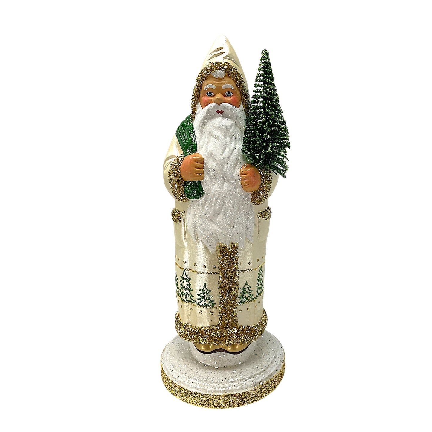 Pinnacle Peak Trading Ino Schaller Champagne Santa with Tree Scene Coat German Paper Mache