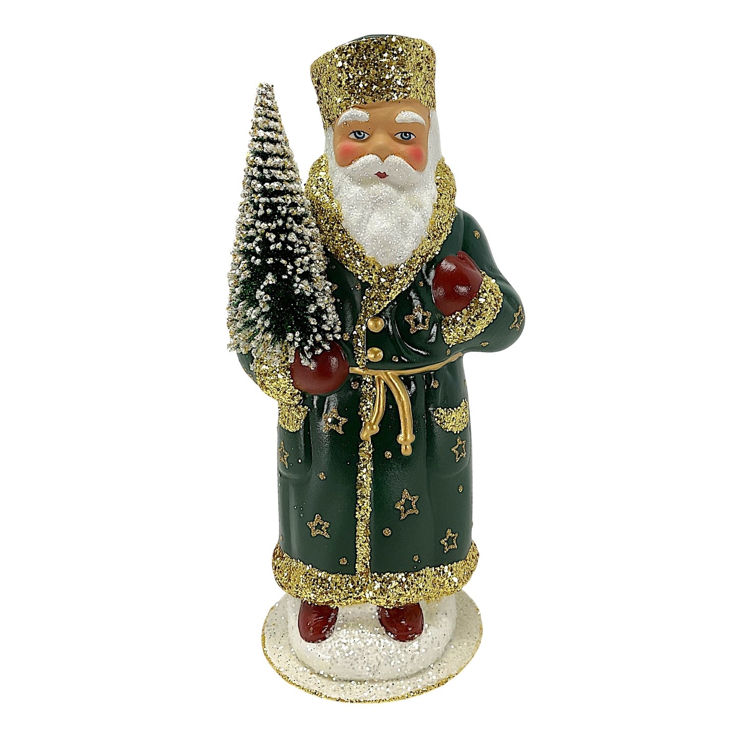 Pinnacle Peak Trading Ino Schaller Forest Green Santa with Gold Stars German Paper Mache