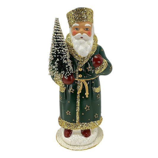 Pinnacle Peak Trading Ino Schaller Forest Green Santa with Gold Stars German Paper Mache