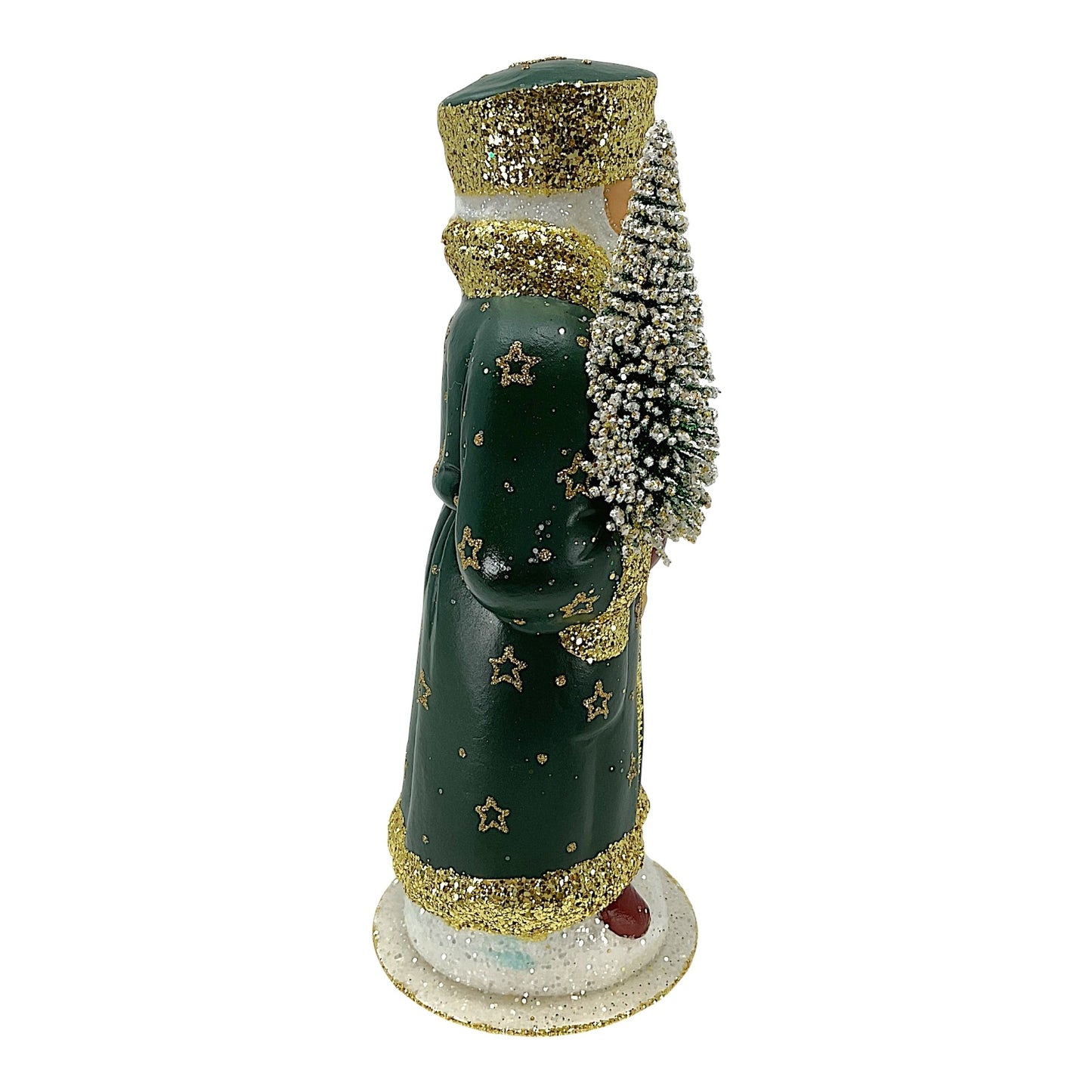 Pinnacle Peak Trading Ino Schaller Forest Green Santa with Gold Stars German Paper Mache