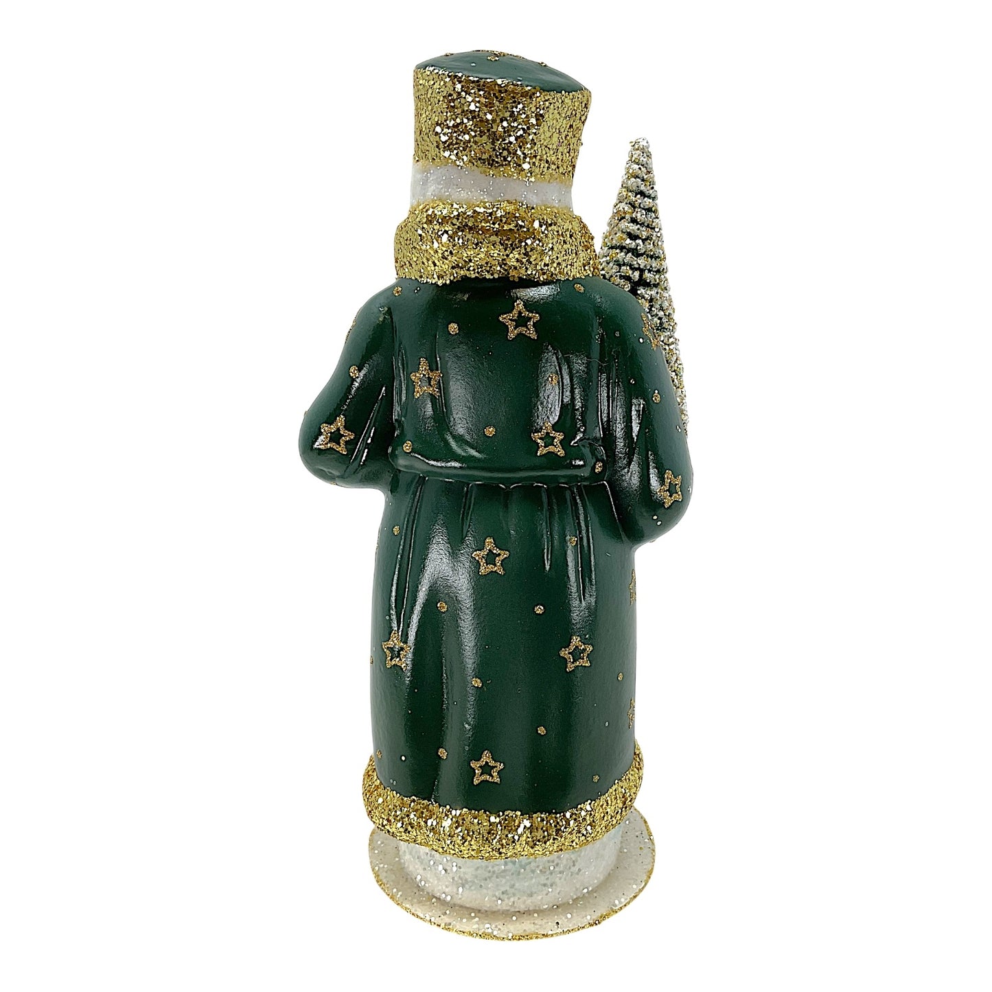 Pinnacle Peak Trading Ino Schaller Forest Green Santa with Gold Stars German Paper Mache