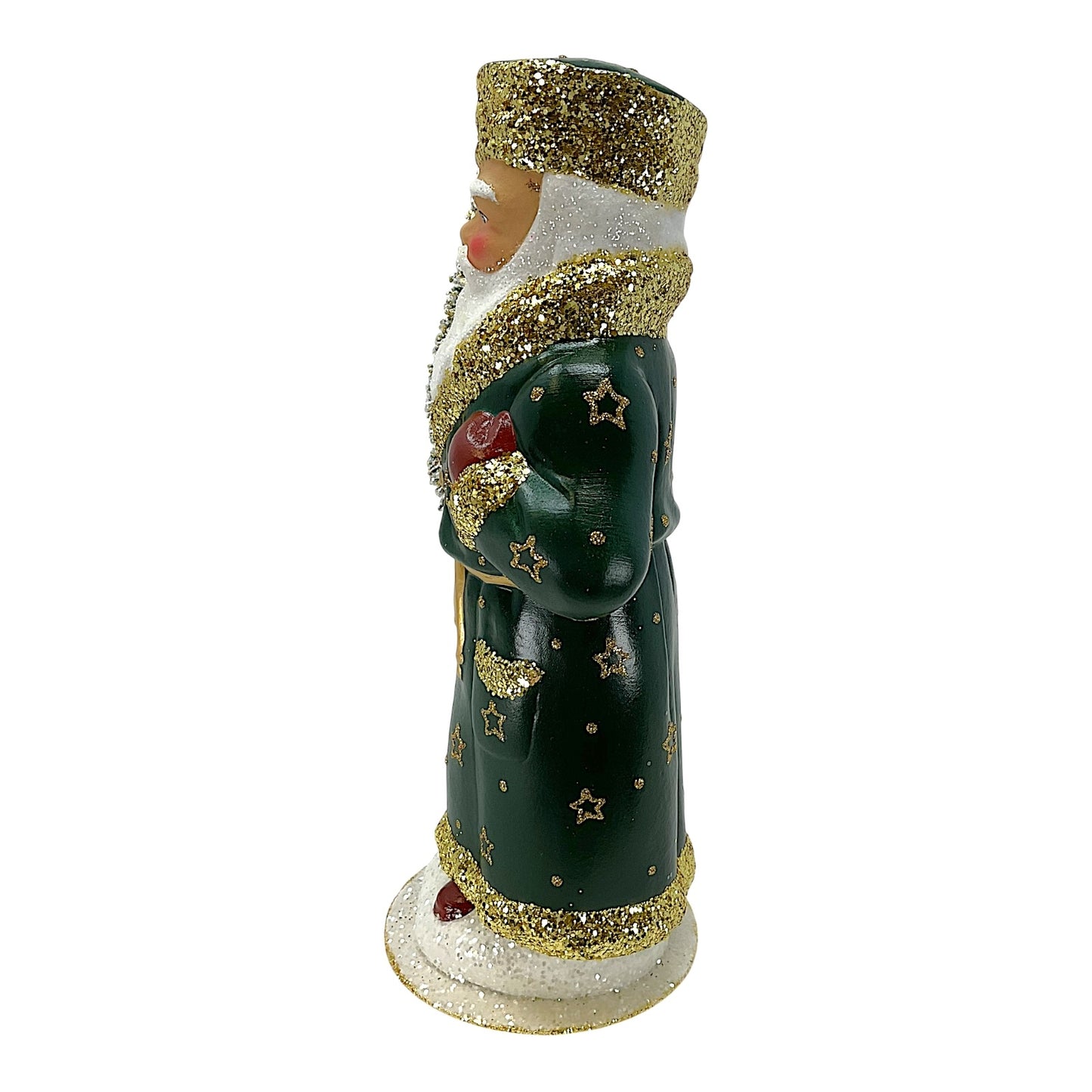 Pinnacle Peak Trading Ino Schaller Forest Green Santa with Gold Stars German Paper Mache