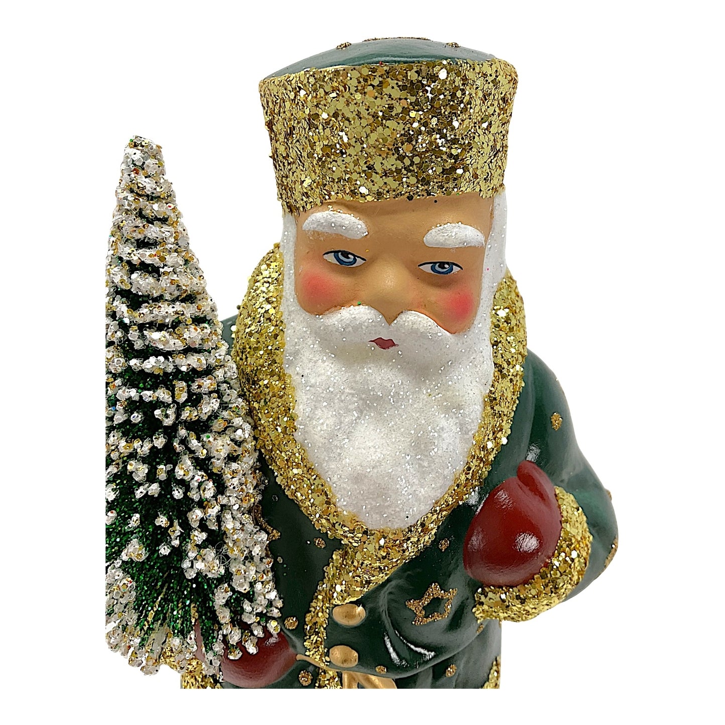 Pinnacle Peak Trading Ino Schaller Forest Green Santa with Gold Stars German Paper Mache