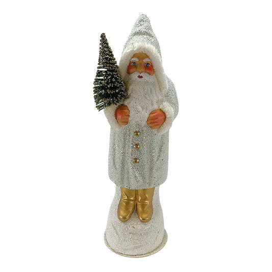 Pinnacle Peak Trading Ino Schaller White Beaded Santa with Glitter German Paper Mache