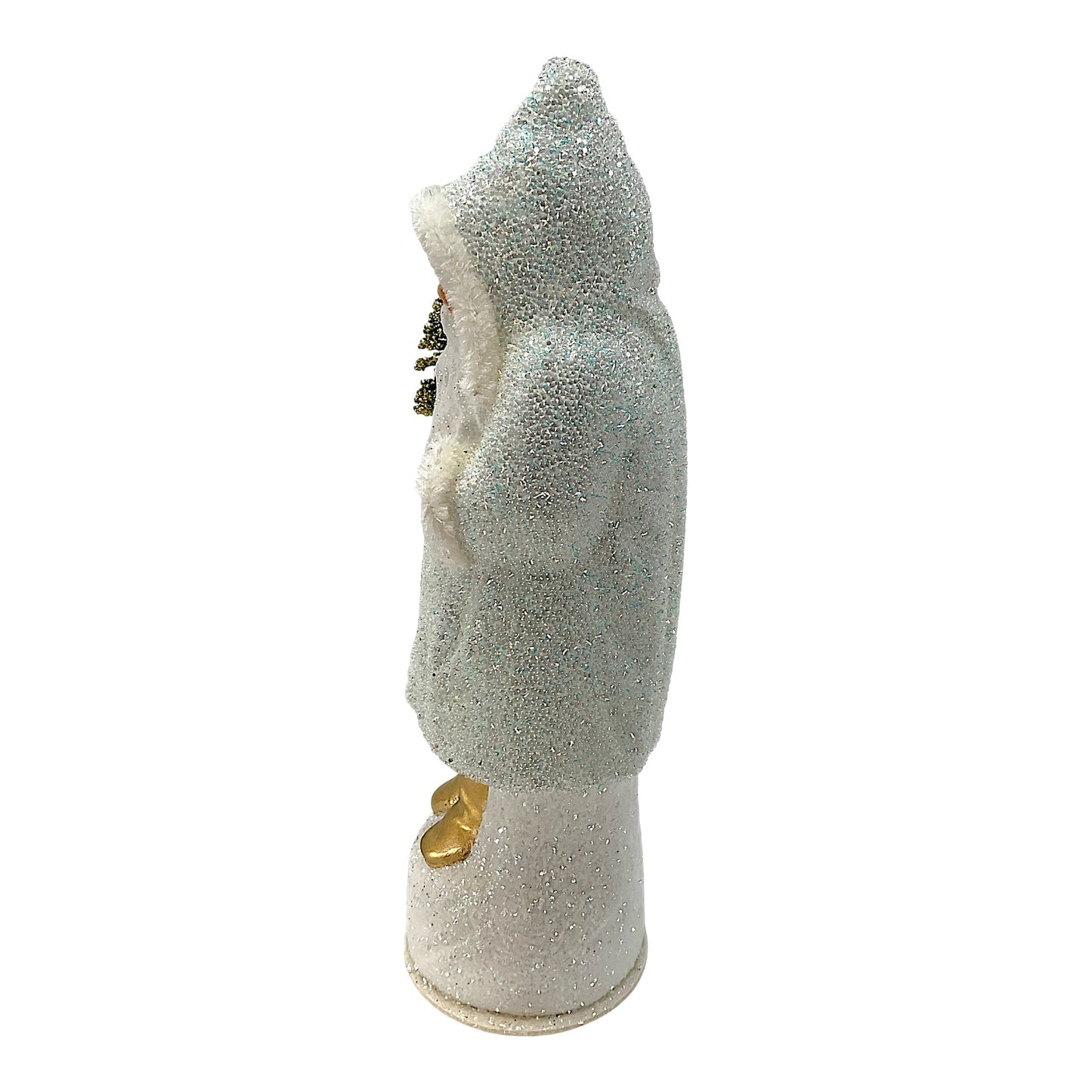 Pinnacle Peak Trading Ino Schaller White Beaded Santa with Glitter German Paper Mache