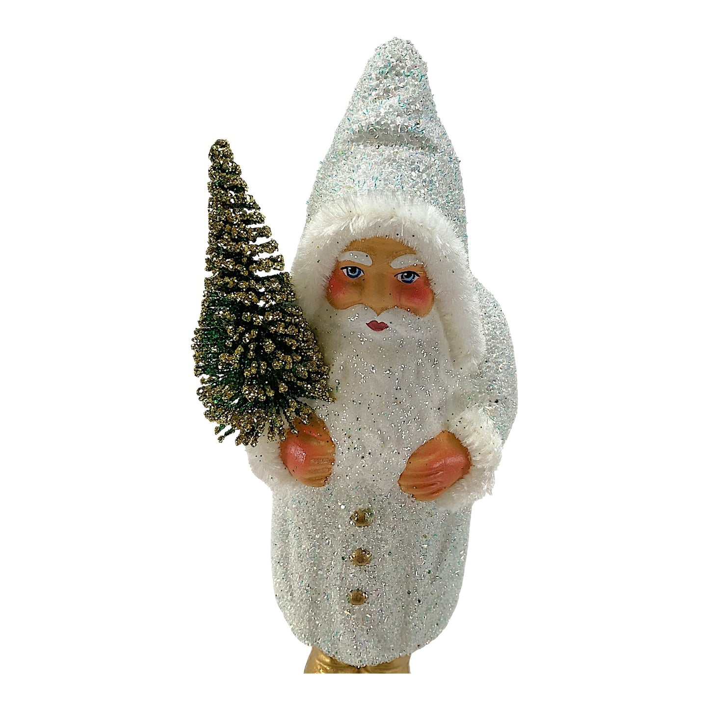 Pinnacle Peak Trading Ino Schaller White Beaded Santa with Glitter German Paper Mache