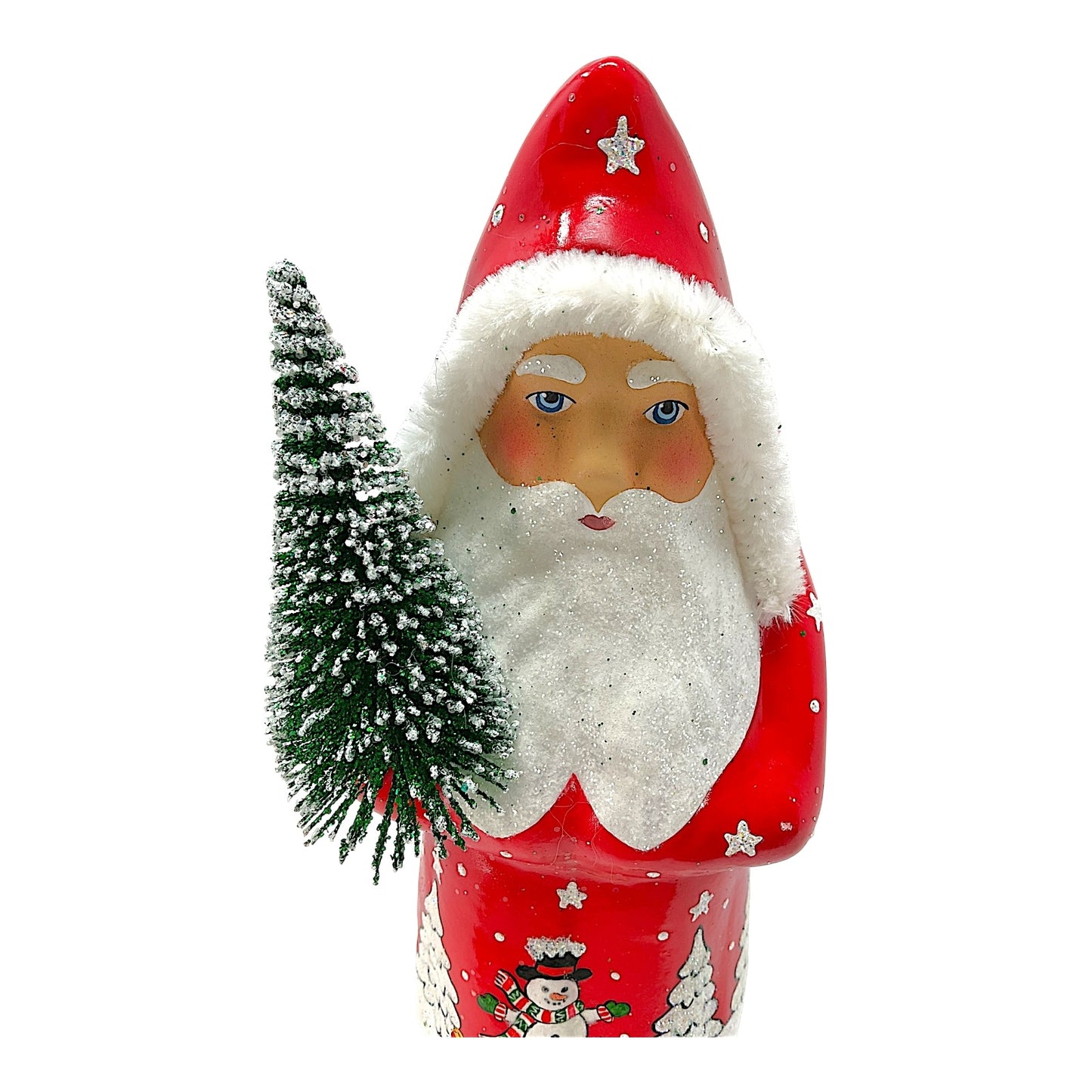 Pinnacle Peak Trading Ino Schaller Red Santa with Snowman Scene German Paper Mache