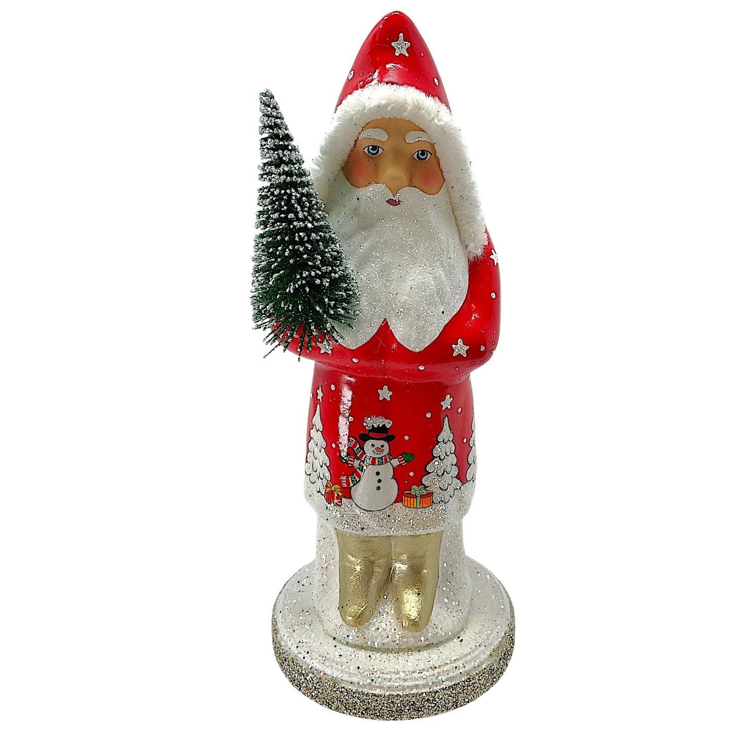 Pinnacle Peak Trading Ino Schaller Red Santa with Snowman Scene German Paper Mache