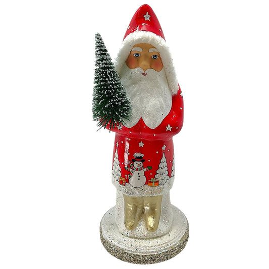 Pinnacle Peak Trading Ino Schaller Red Santa with Snowman Scene German Paper Mache