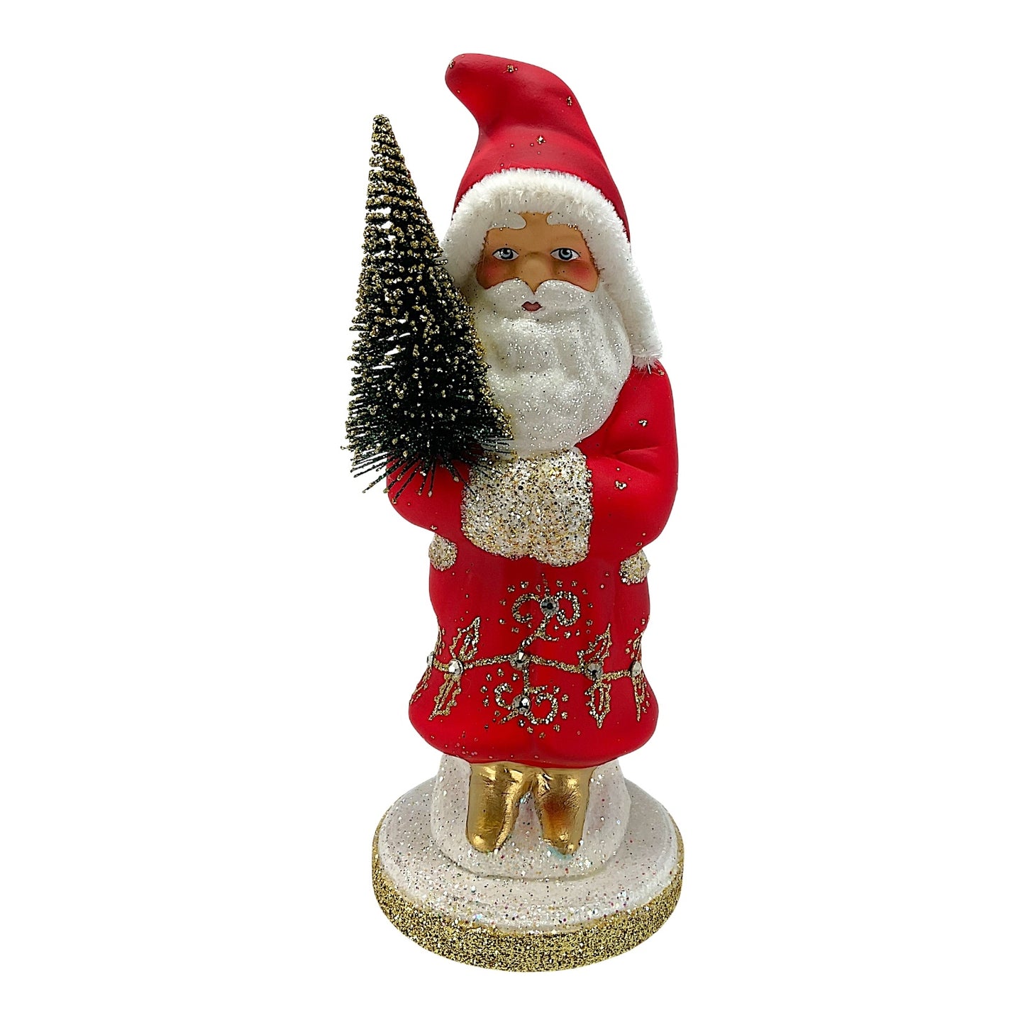 Pinnacle Peak Trading Ino Schaller Red Matte Santa Gold Leaf Decor German Paper Mache