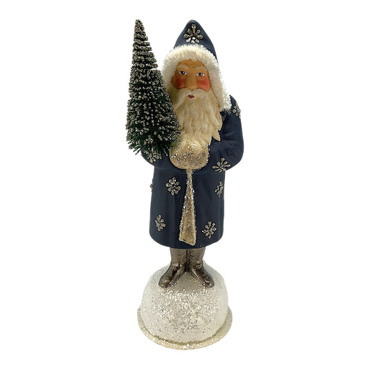 Pinnacle Peak Trading Ino Schaller Navy Blue Santa with Snowflakes German Paper Mache
