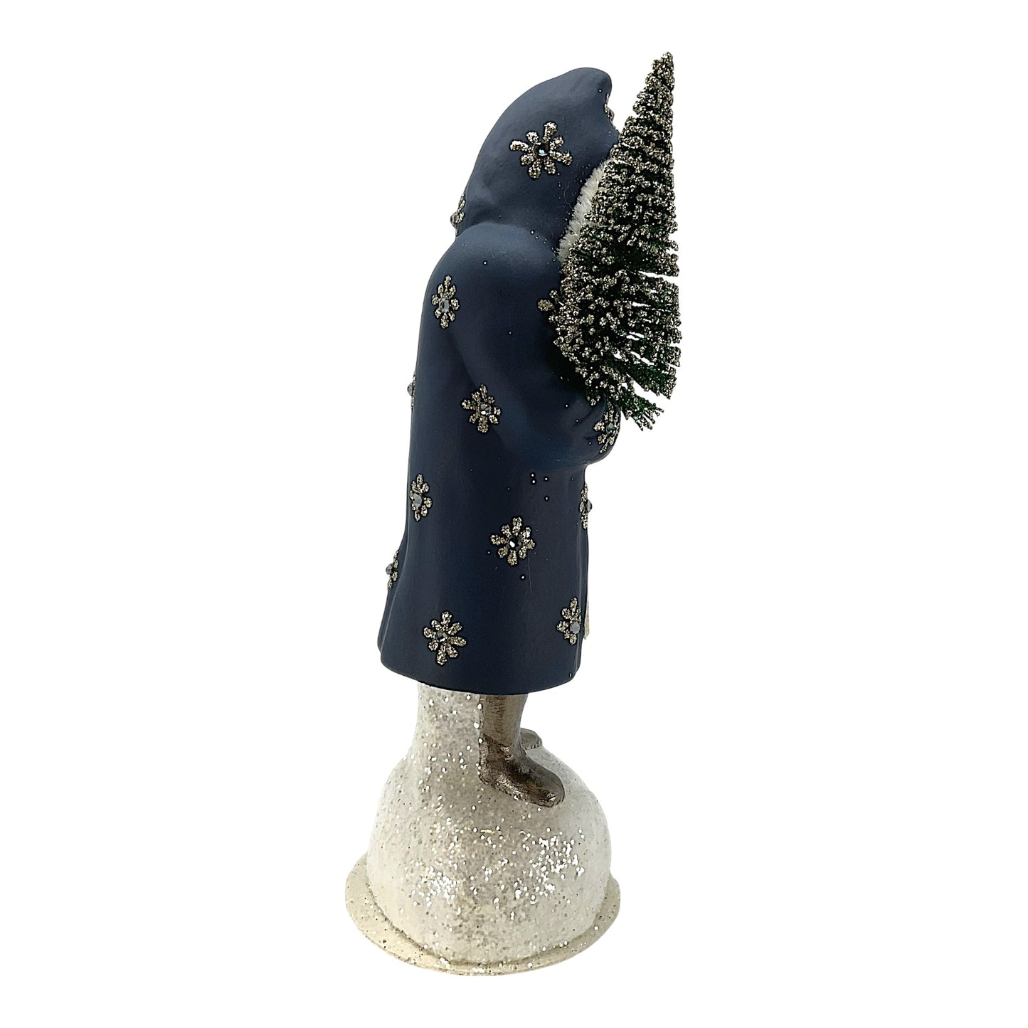 Pinnacle Peak Trading Ino Schaller Navy Blue Santa with Snowflakes German Paper Mache