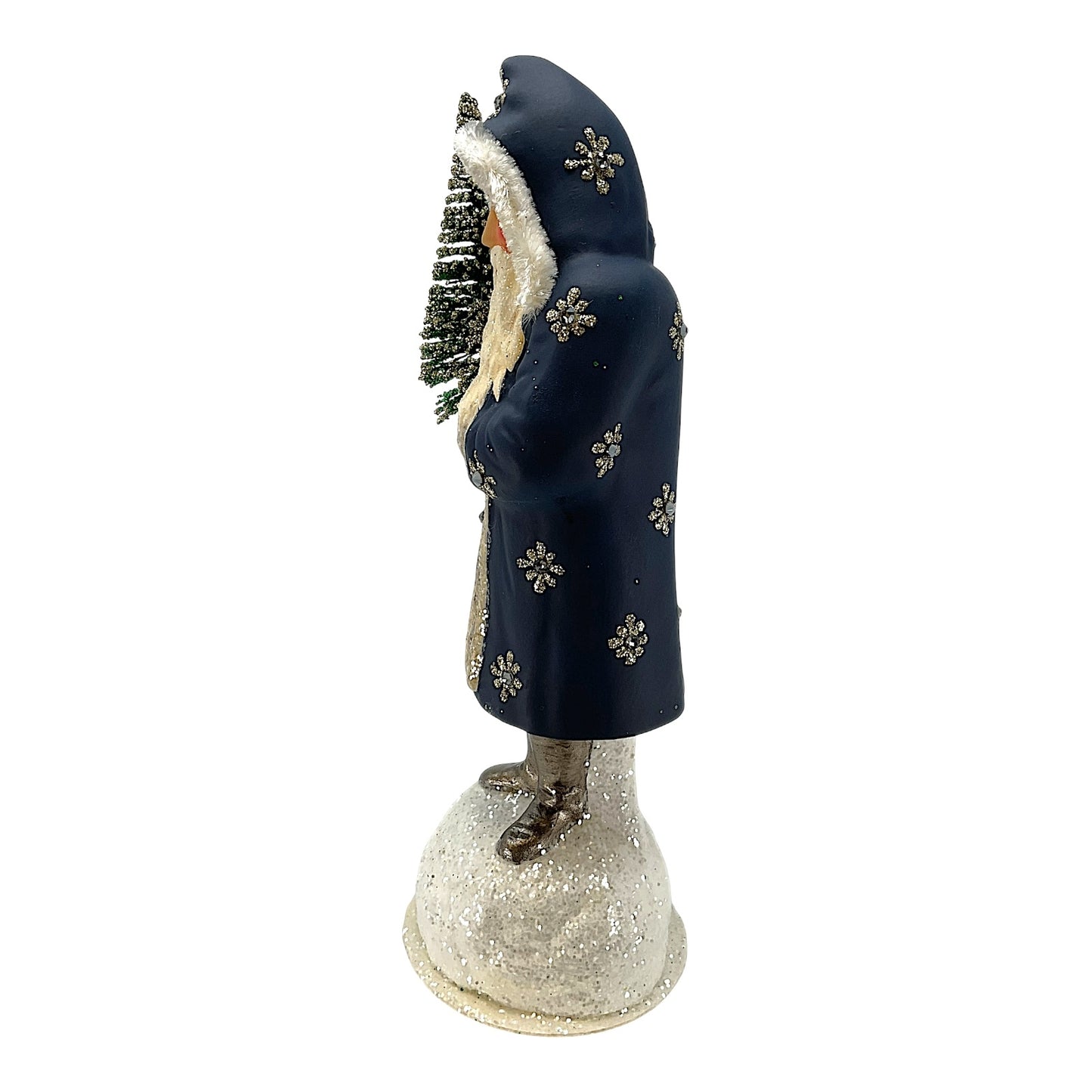 Pinnacle Peak Trading Ino Schaller Navy Blue Santa with Snowflakes German Paper Mache