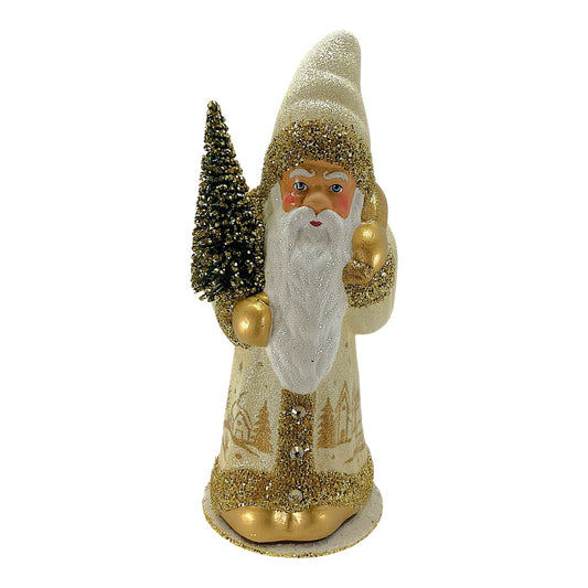 Pinnacle Peak Trading Ino Schaller Cream Santa with Gold Winter Village Scene German Paper Mache