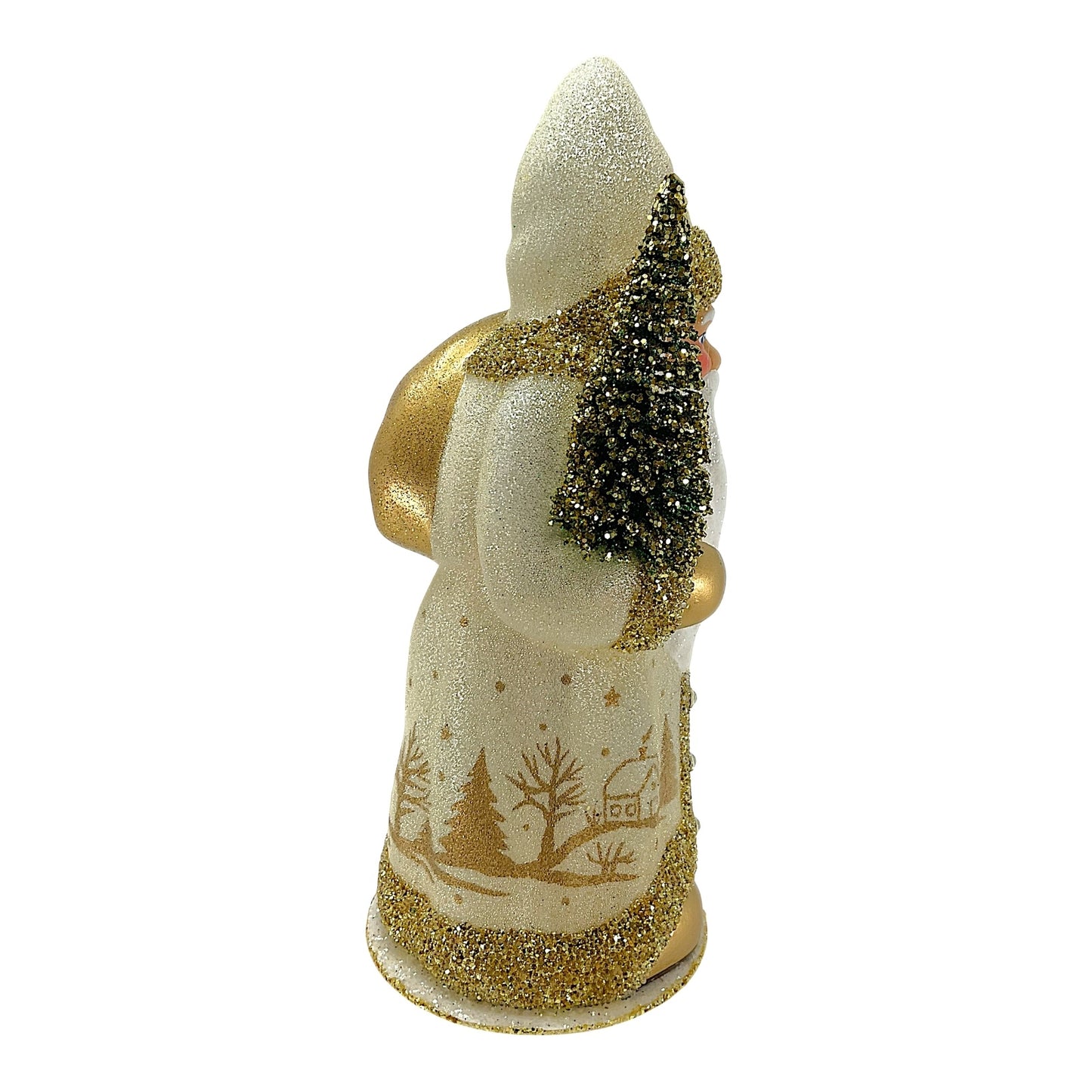 Pinnacle Peak Trading Ino Schaller Cream Santa with Gold Winter Village Scene German Paper Mache