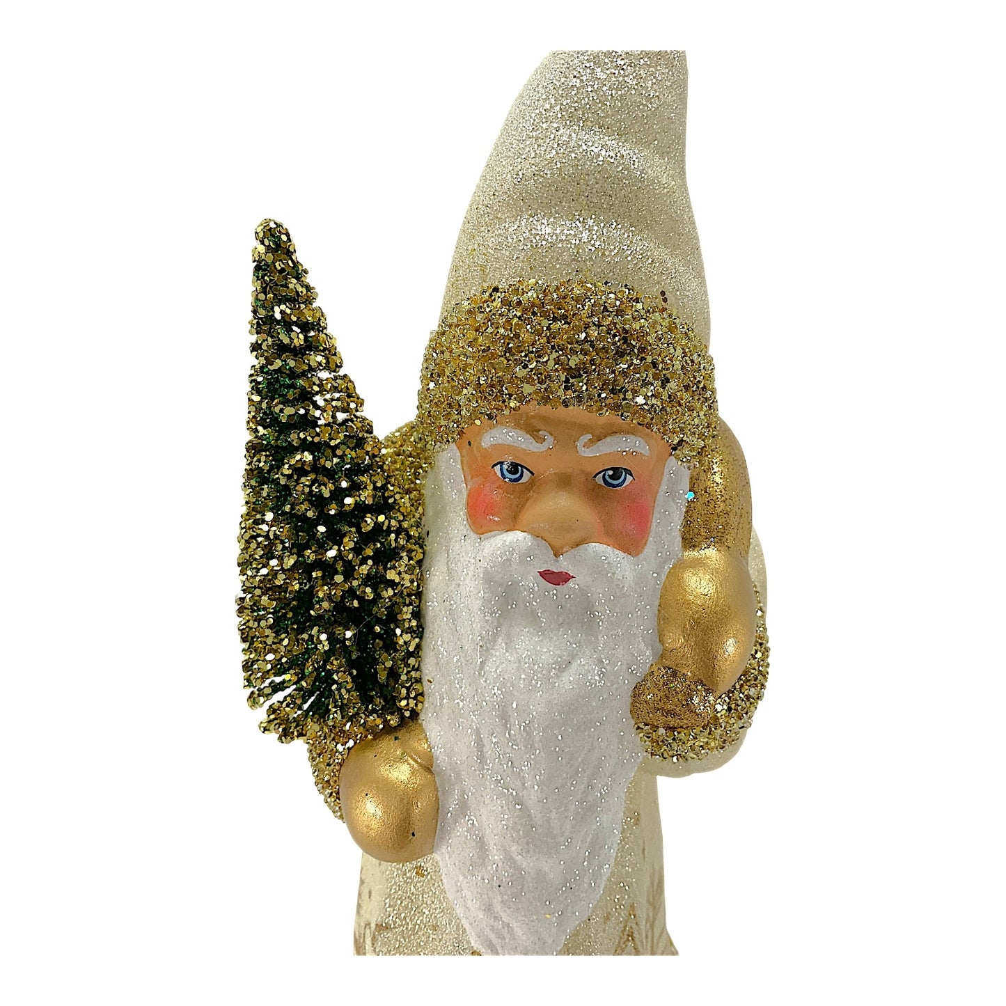 Pinnacle Peak Trading Ino Schaller Cream Santa with Gold Winter Village Scene German Paper Mache