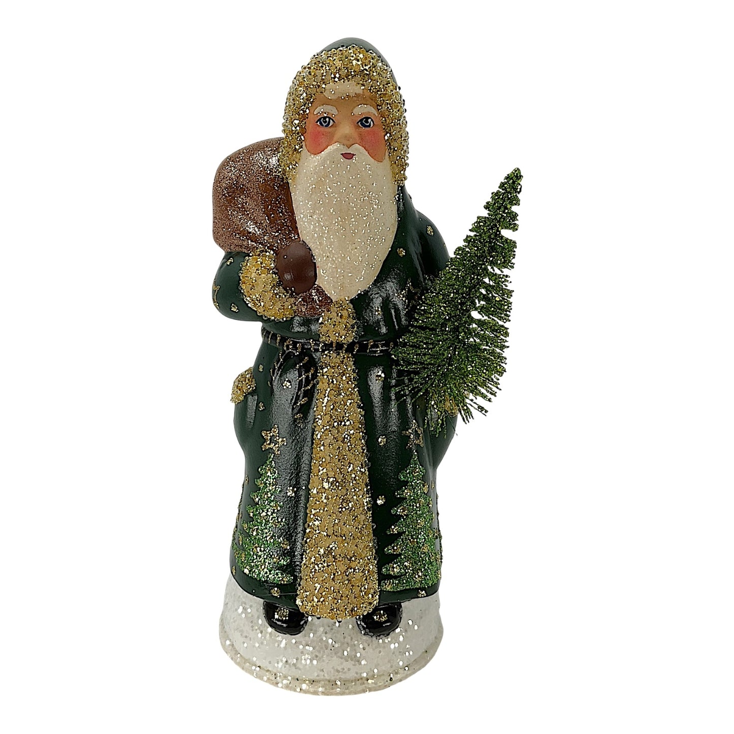 Pinnacle Peak Trading Ino Schaller Forest Green Santa with Christmas Tree Scene German Paper Mache