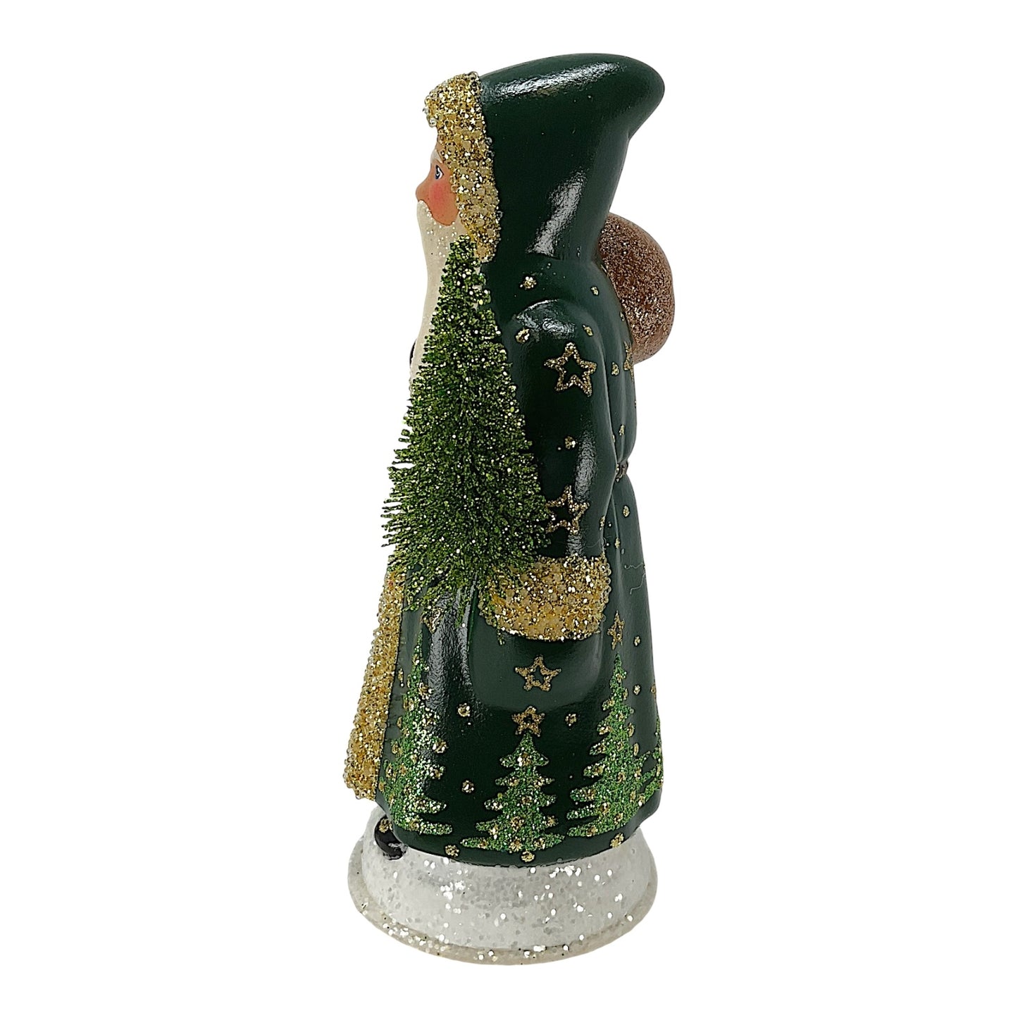 Pinnacle Peak Trading Ino Schaller Forest Green Santa with Christmas Tree Scene German Paper Mache