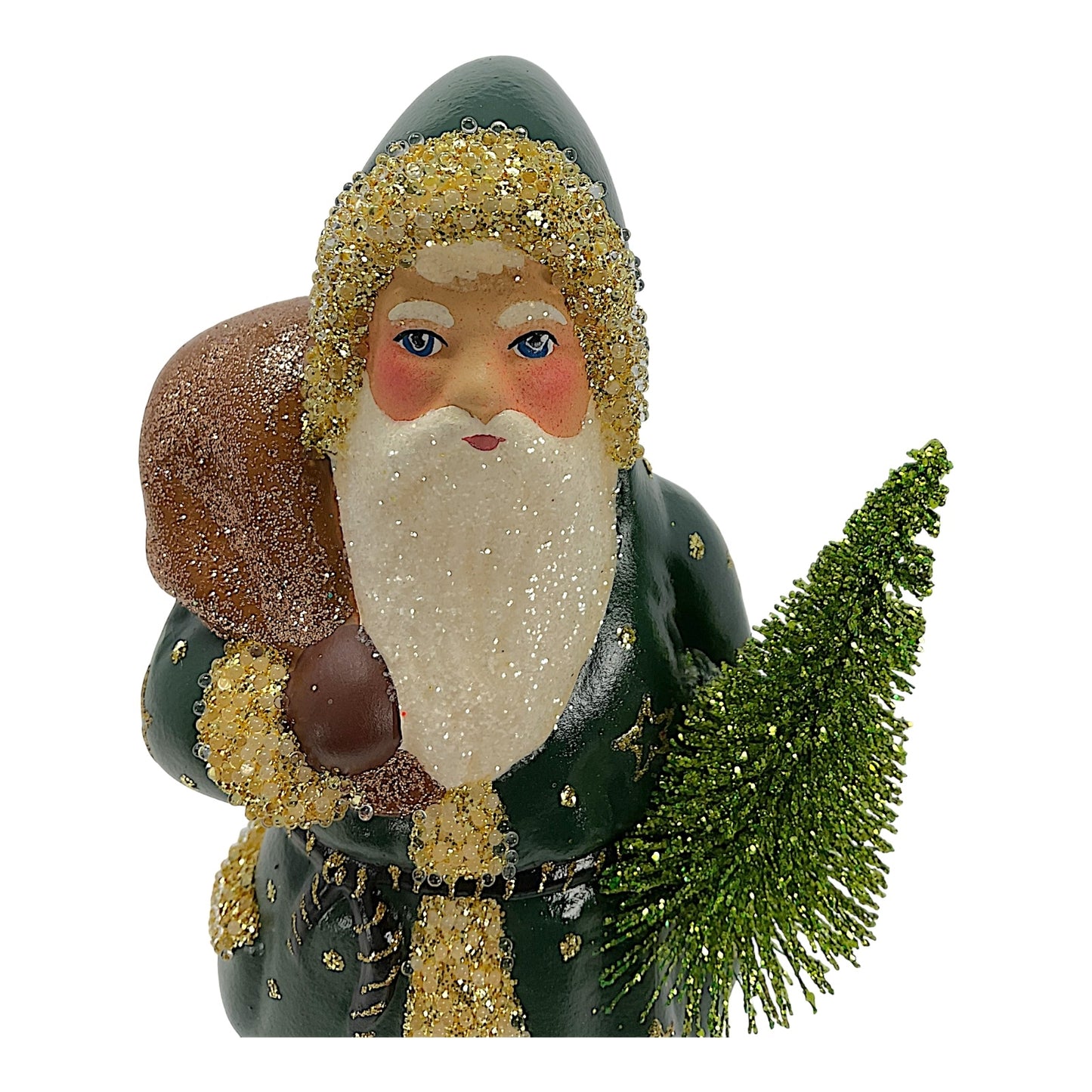 Pinnacle Peak Trading Ino Schaller Forest Green Santa with Christmas Tree Scene German Paper Mache