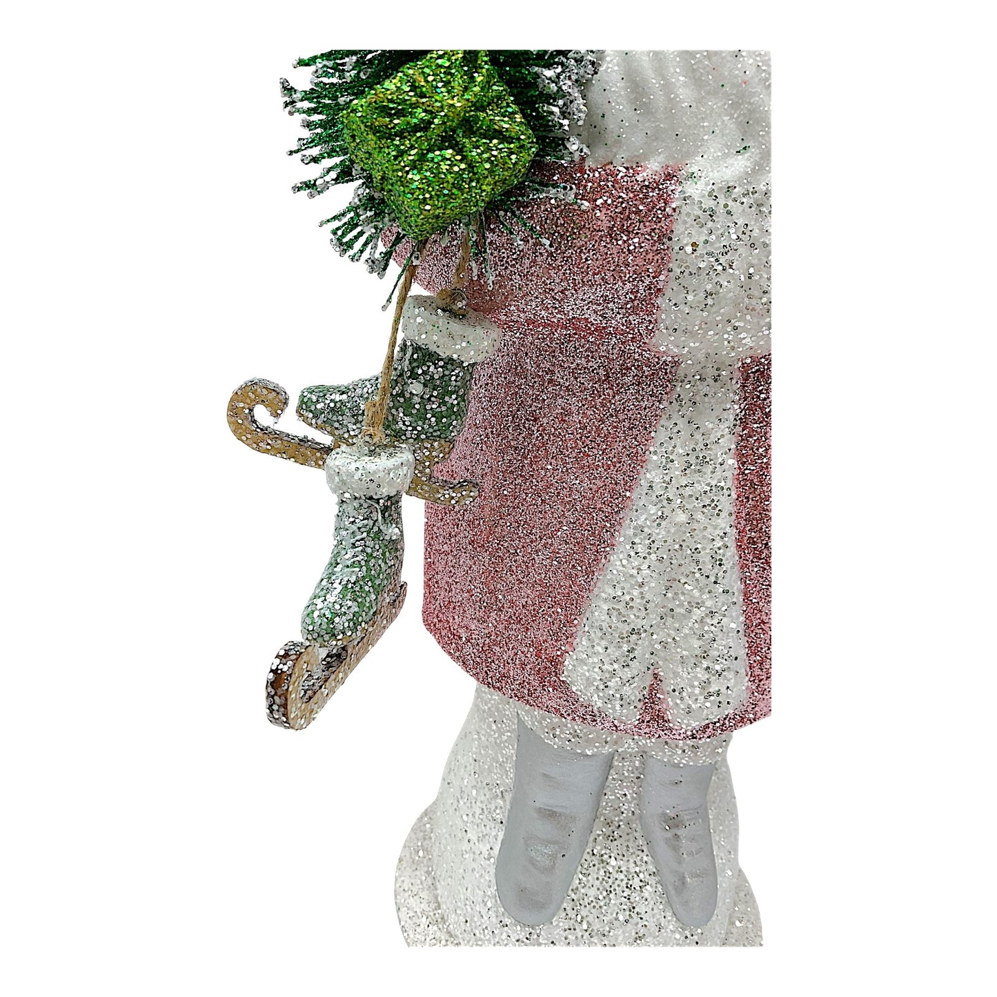 Pinnacle Peak Trading Ino Schaller Large Old Rose Pink Glitter Santa with Skates German Paper Mache 17.25 inch