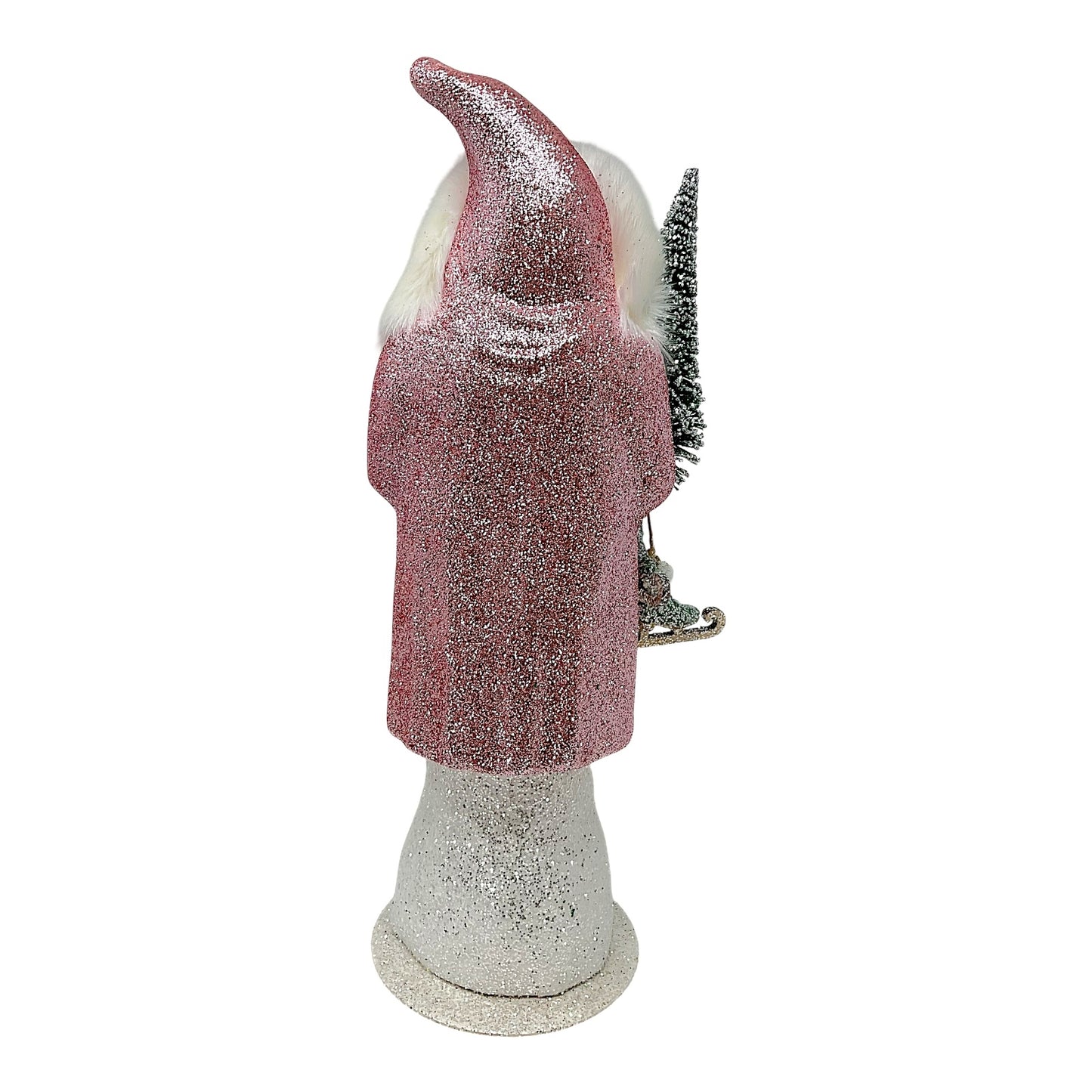 Pinnacle Peak Trading Ino Schaller Large Old Rose Pink Glitter Santa with Skates German Paper Mache 17.25 inch
