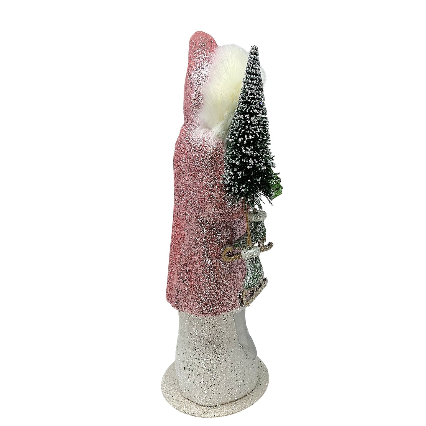 Pinnacle Peak Trading Ino Schaller Large Old Rose Pink Glitter Santa with Skates German Paper Mache 17.25 inch