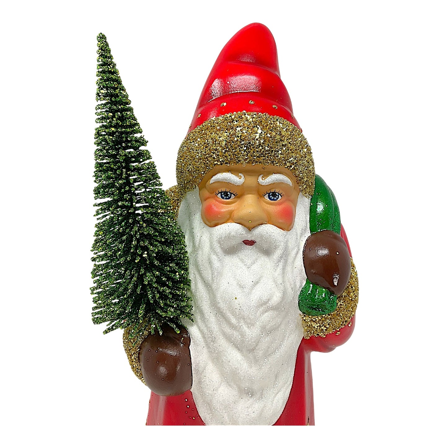 Pinnacle Peak Trading Ino Schaller Large Red Coat Santa with Gold Snowflakes Paper Mache 17.25 inch