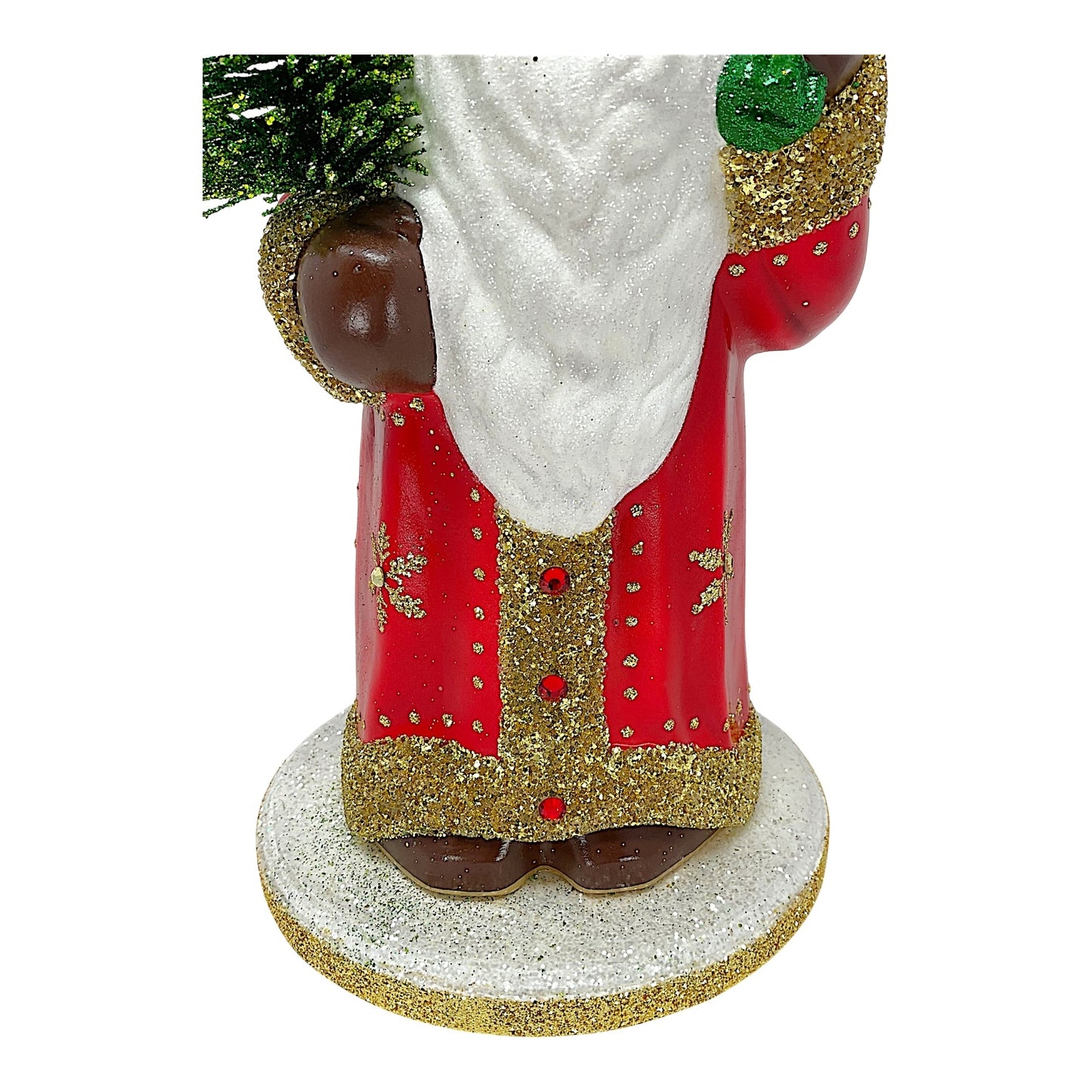Pinnacle Peak Trading Ino Schaller Large Red Coat Santa with Gold Snowflakes Paper Mache 17.25 inch