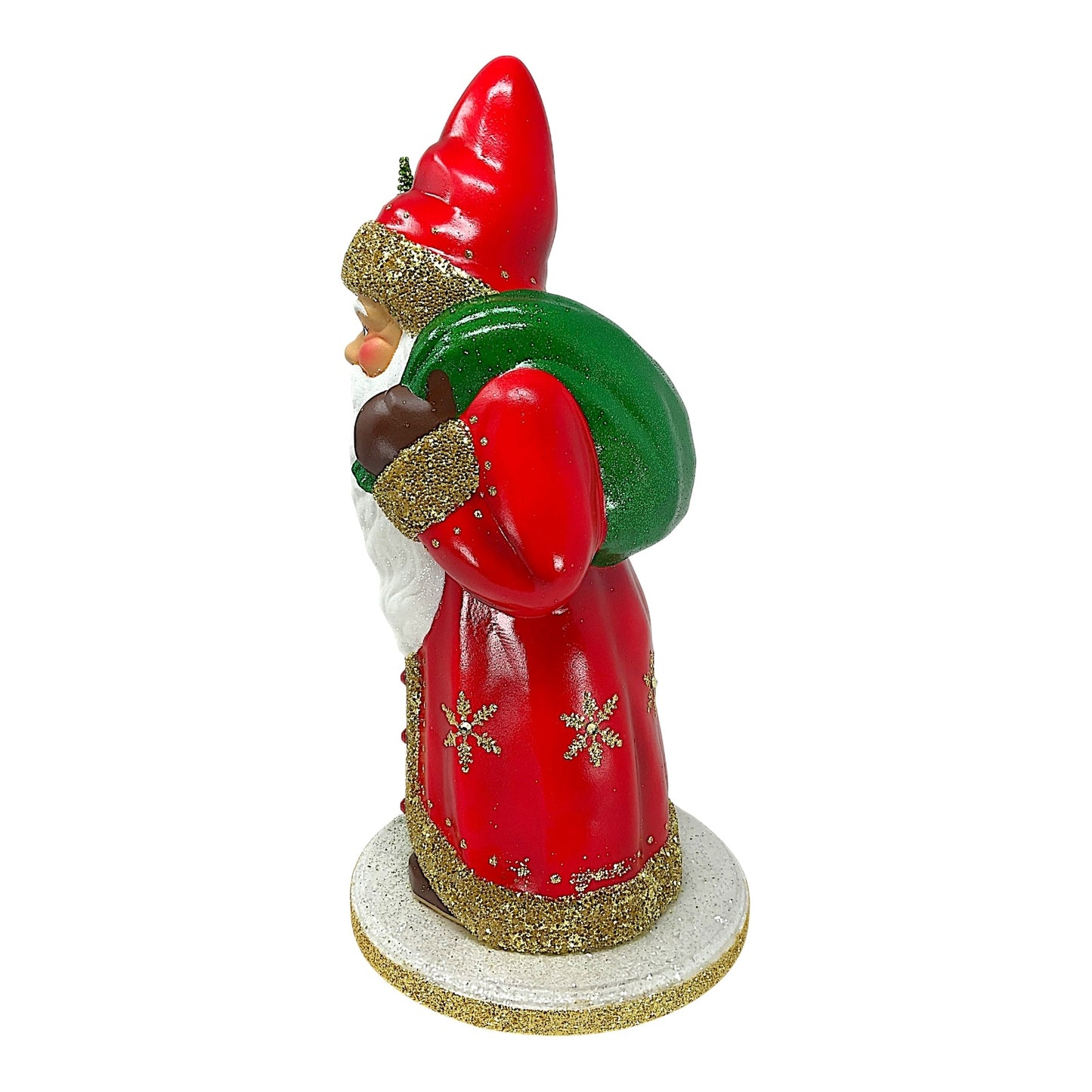 Pinnacle Peak Trading Ino Schaller Large Red Coat Santa with Gold Snowflakes Paper Mache 17.25 inch